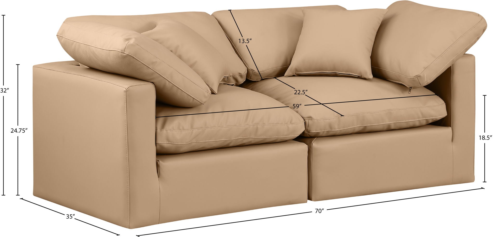 Indulge - Faux Leather 2 Piece Modular Sofa - Tan