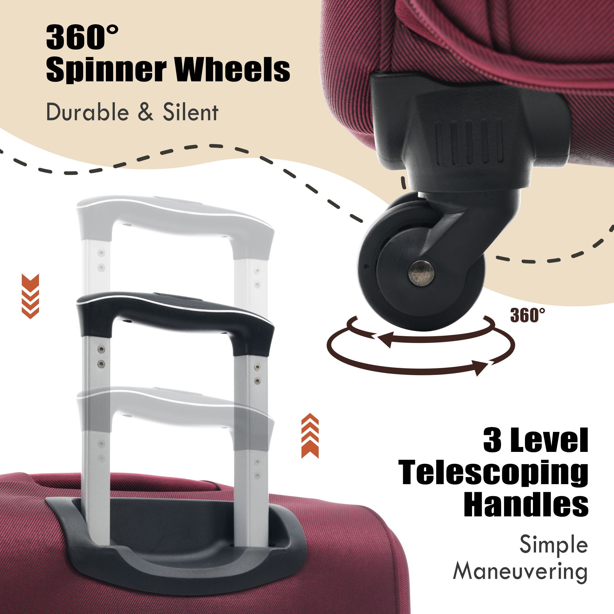 Softside Luggage Expandable 3 Piece Set Upright Spinner Lightweight Suitcase