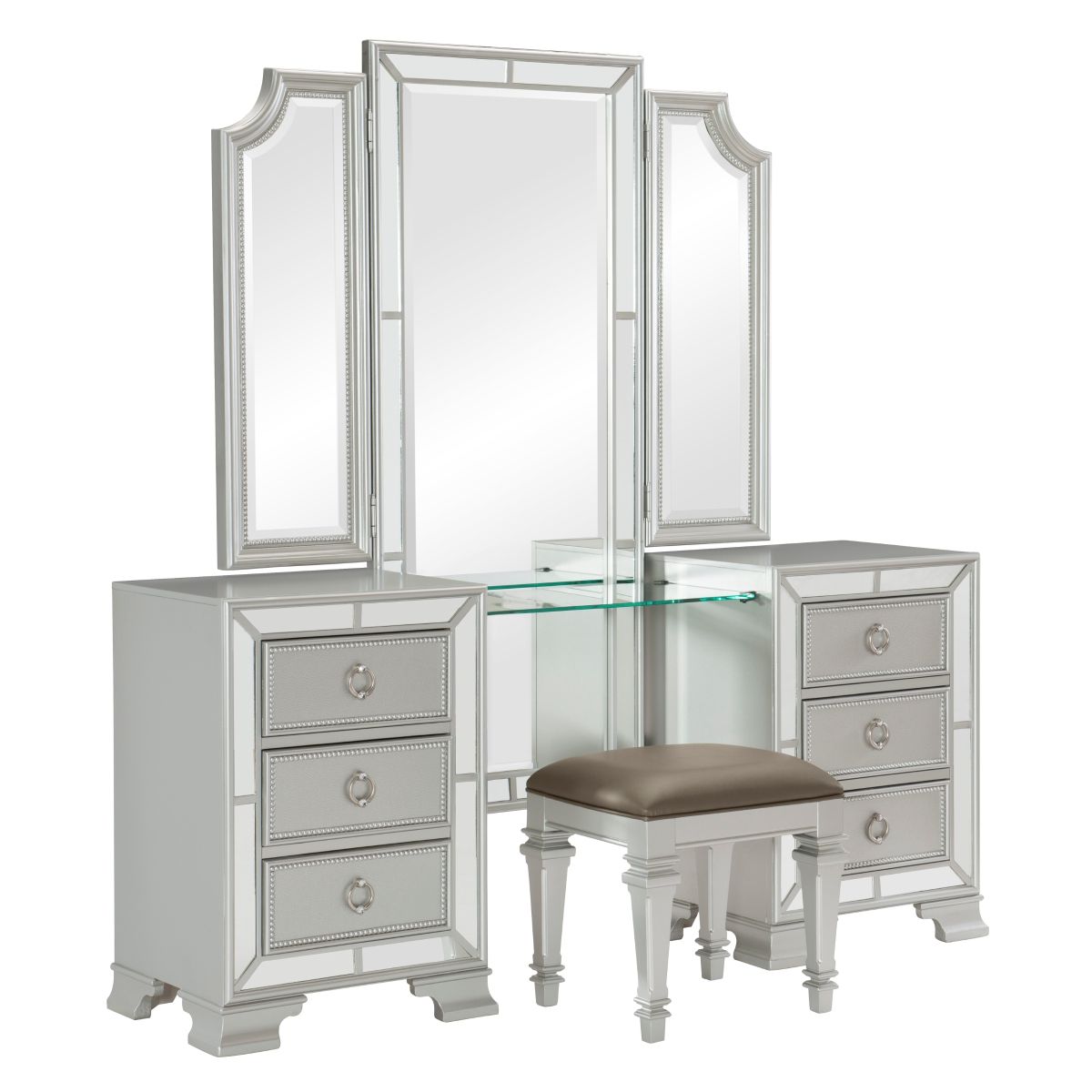 Avondale - Vanity Dresser With Mirror - Silver