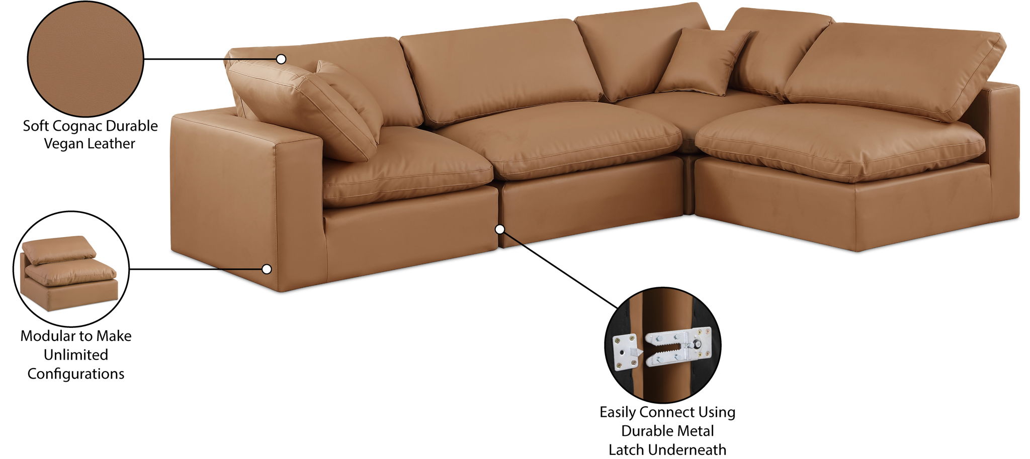 Comfy - 4 Piece Faux Leather Modular Armless Sectional