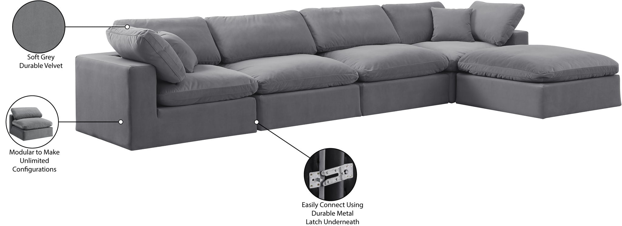 Comfy - 5 Piece Velvet Modular Sectional With Chaise