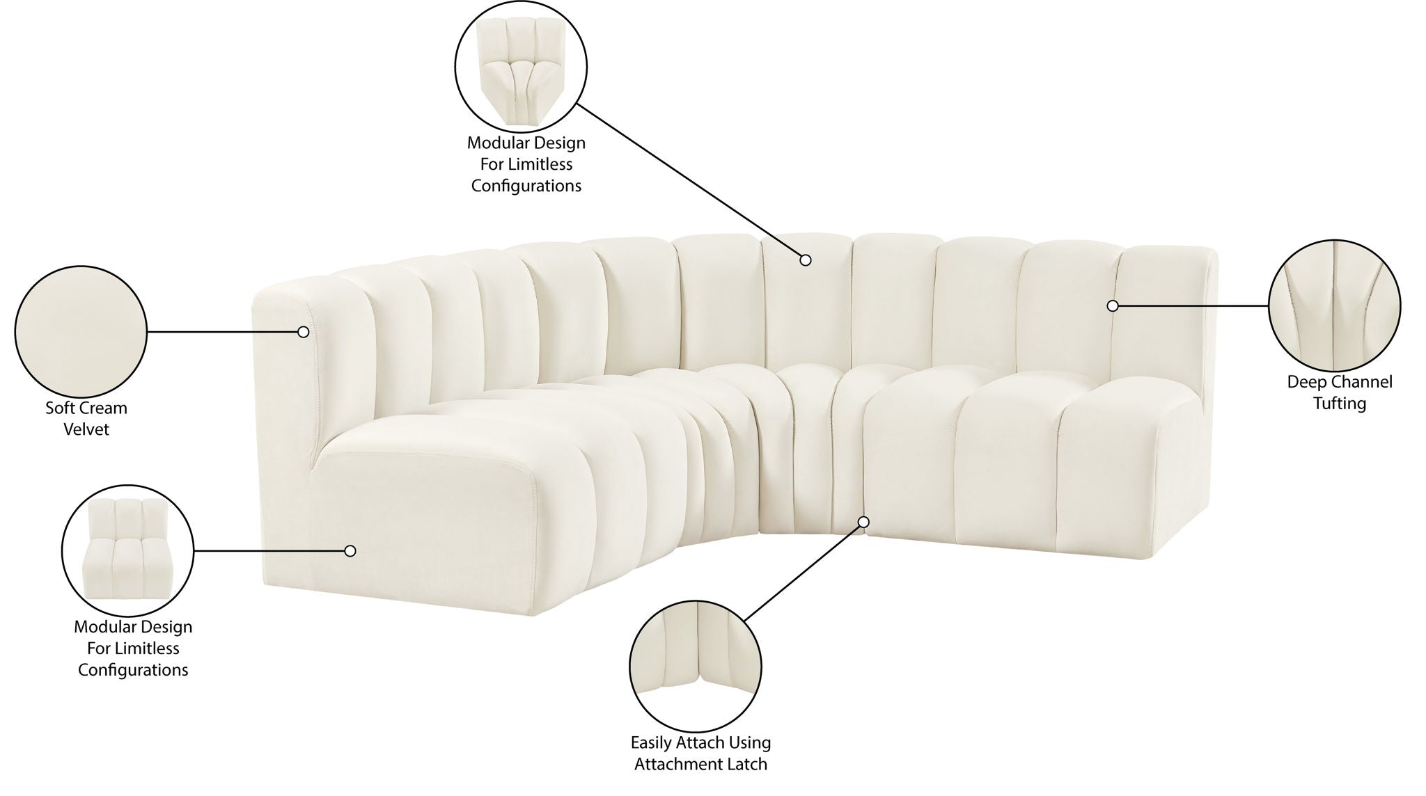 Arc - Velvet 4 Piece Corner Modular Sofa