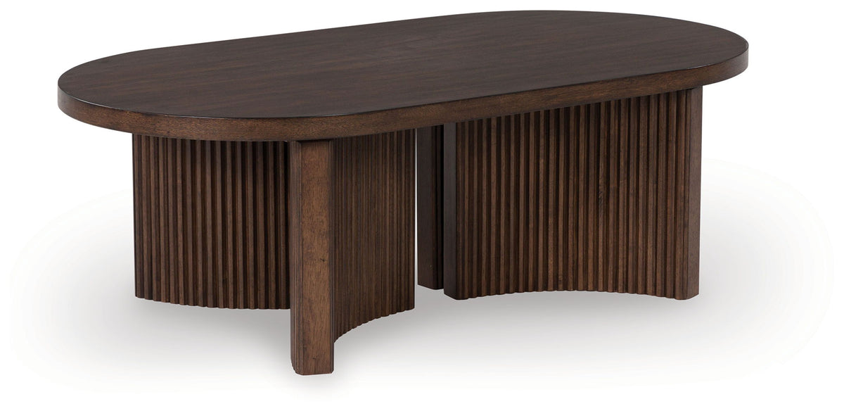 Korestone - Oval Cocktail Table - Dark Brown