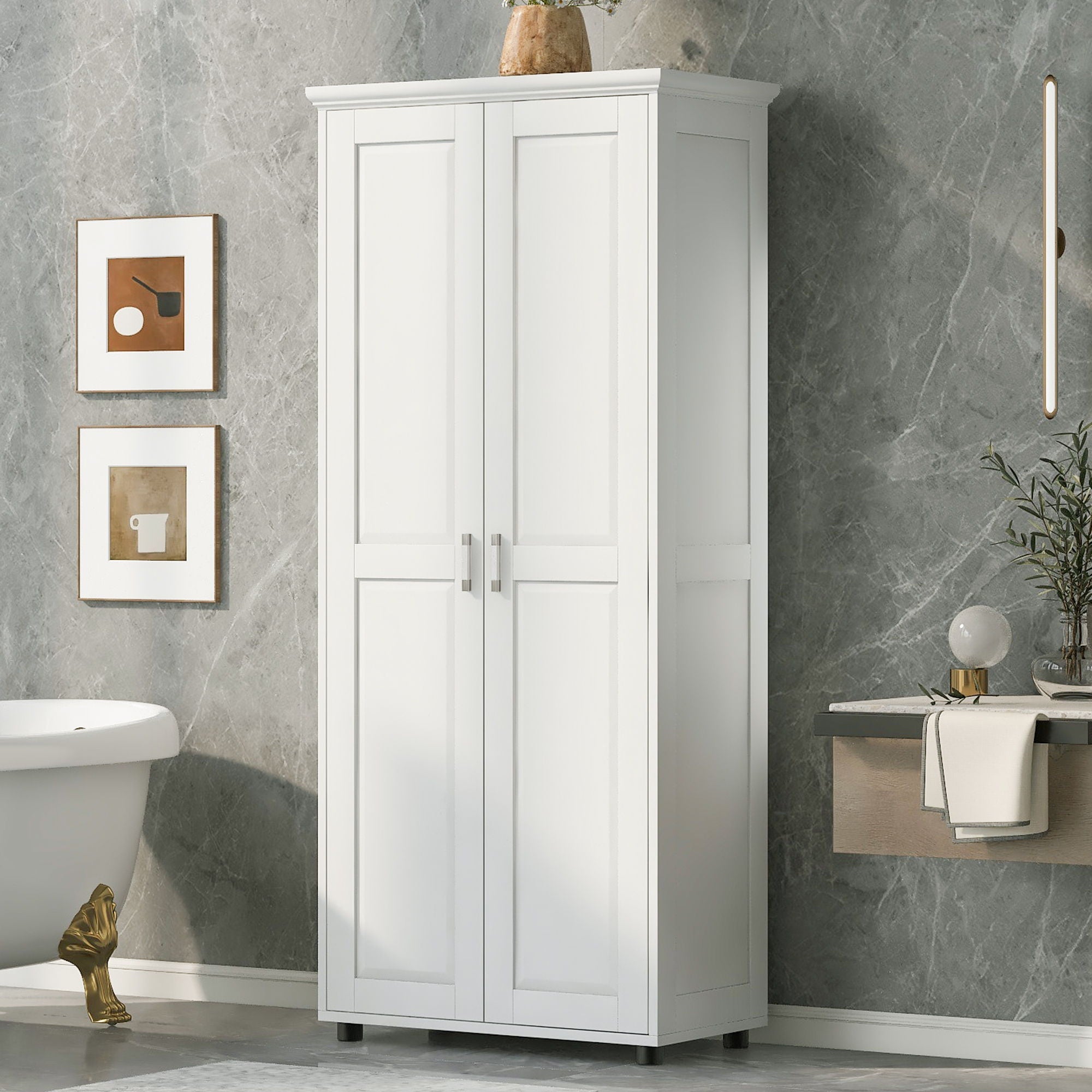 Storage Cabinet With Adjustable Shelves, 2 Doors, Rectangle Design For Bathroom