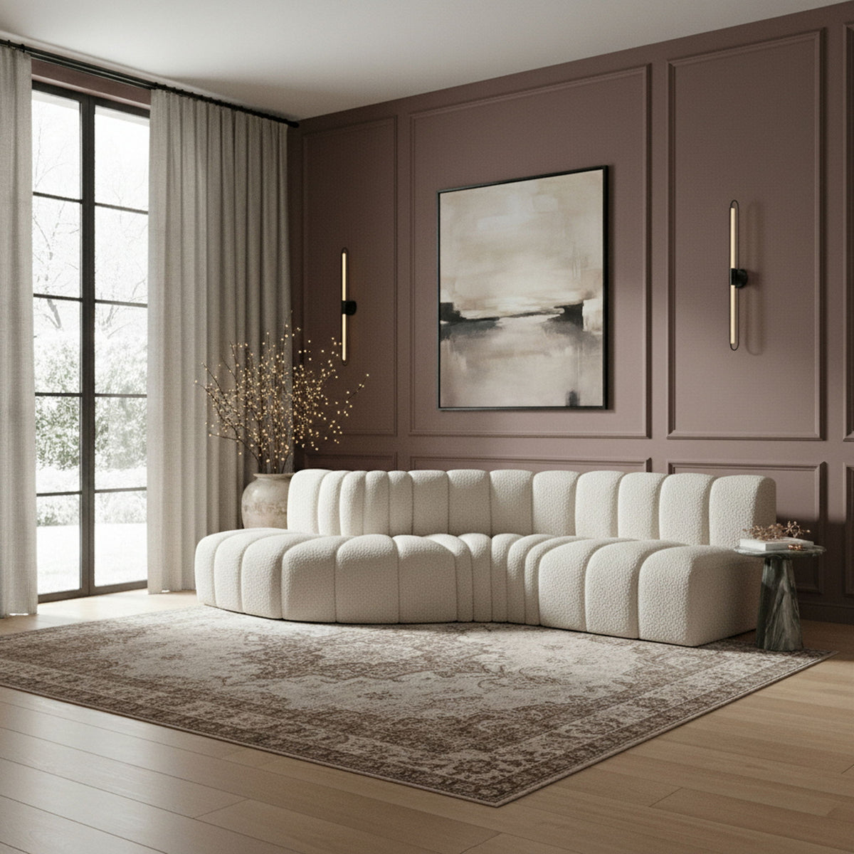 Arc - Boucle Fabric 6 Piece Curved Modular Sofa
