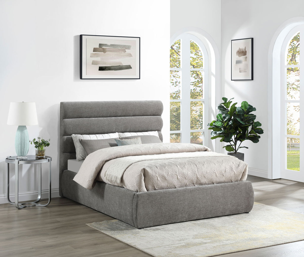 Adam - Chenille Fabric Bed With 52" Headboard