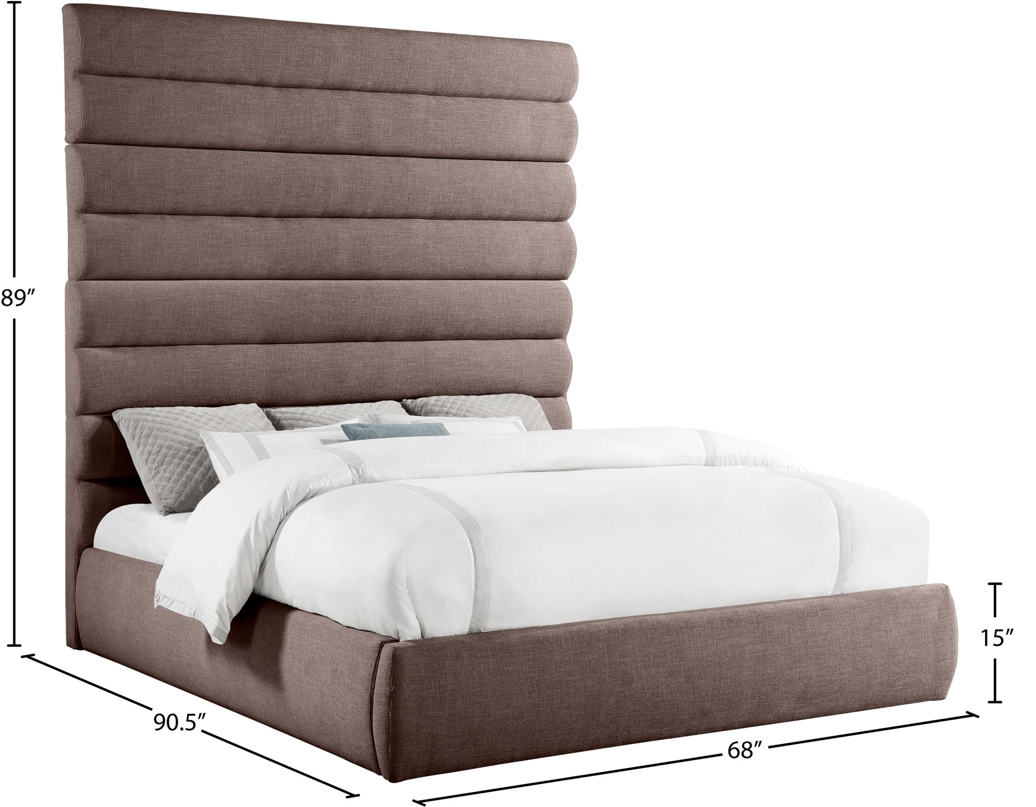 Adam - Linen Fabric Bed With 89" Headboard