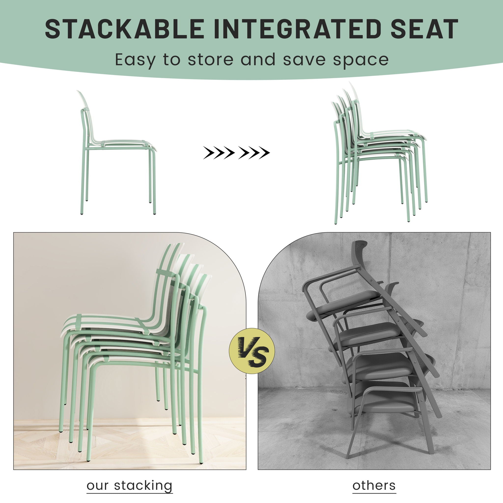 4 Piece Set Of Color Block Designed Single Chairs, Folding Square Table - Haze Green / Khaki / White