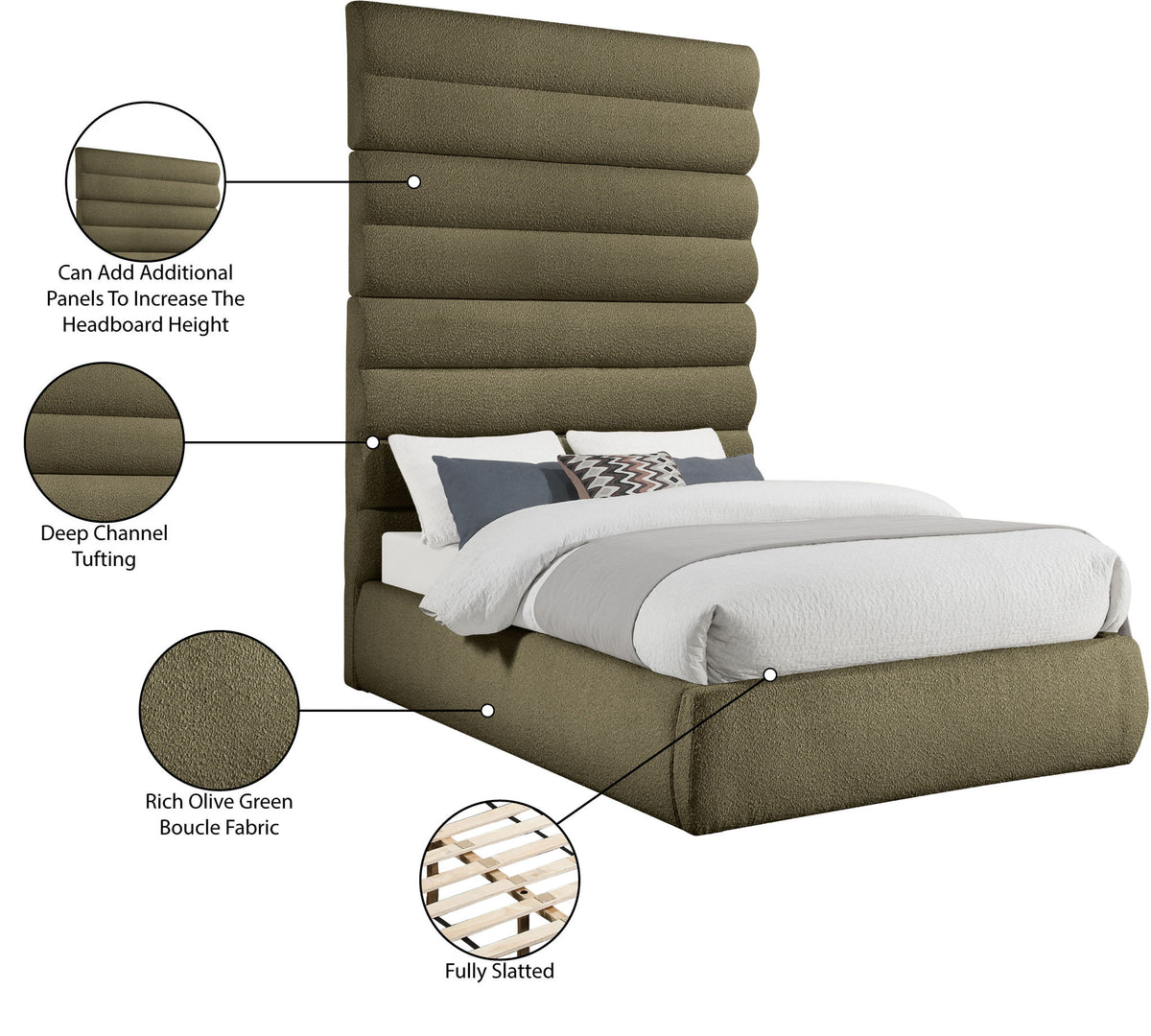 Adam - Boucle Fabric Bed With 89" Headboard