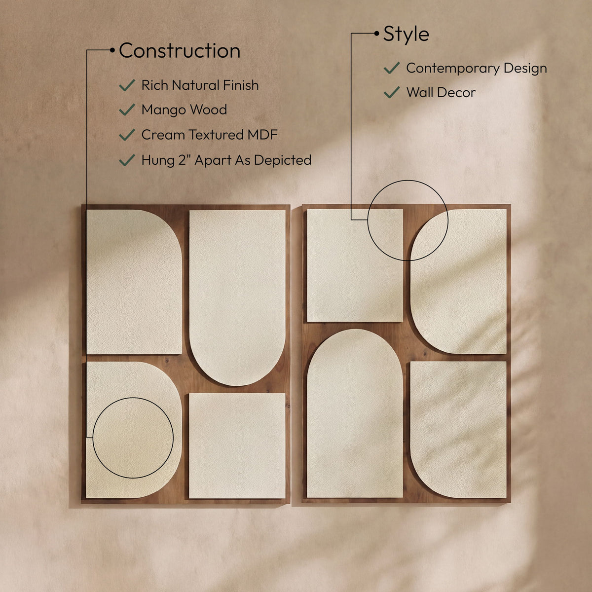 Icon - Mango Wood 2 Piece Wall Art