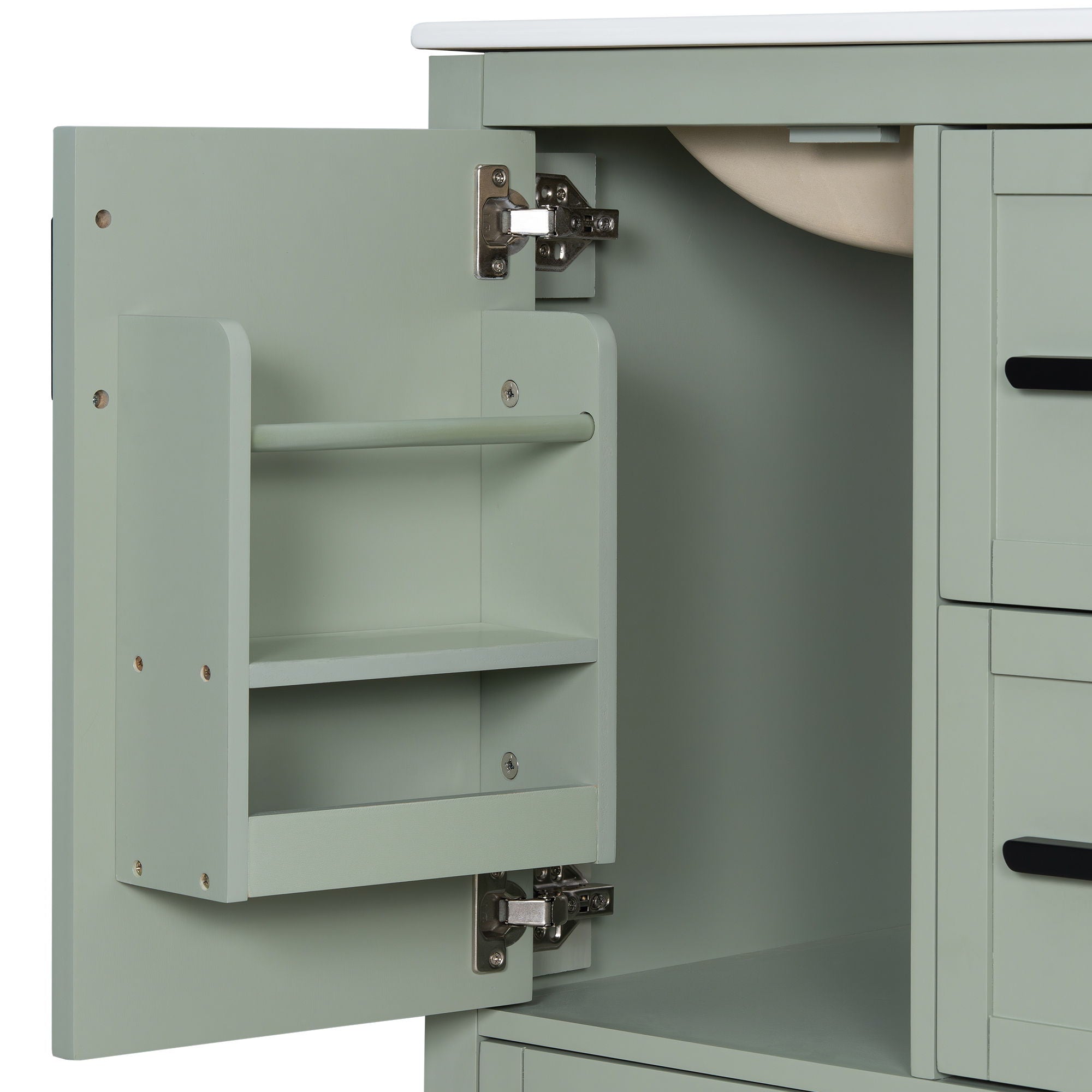 Bathroom Vanity With Sink, Soft-Close Doors, Double-Layer Shelf And 3 Drawers
