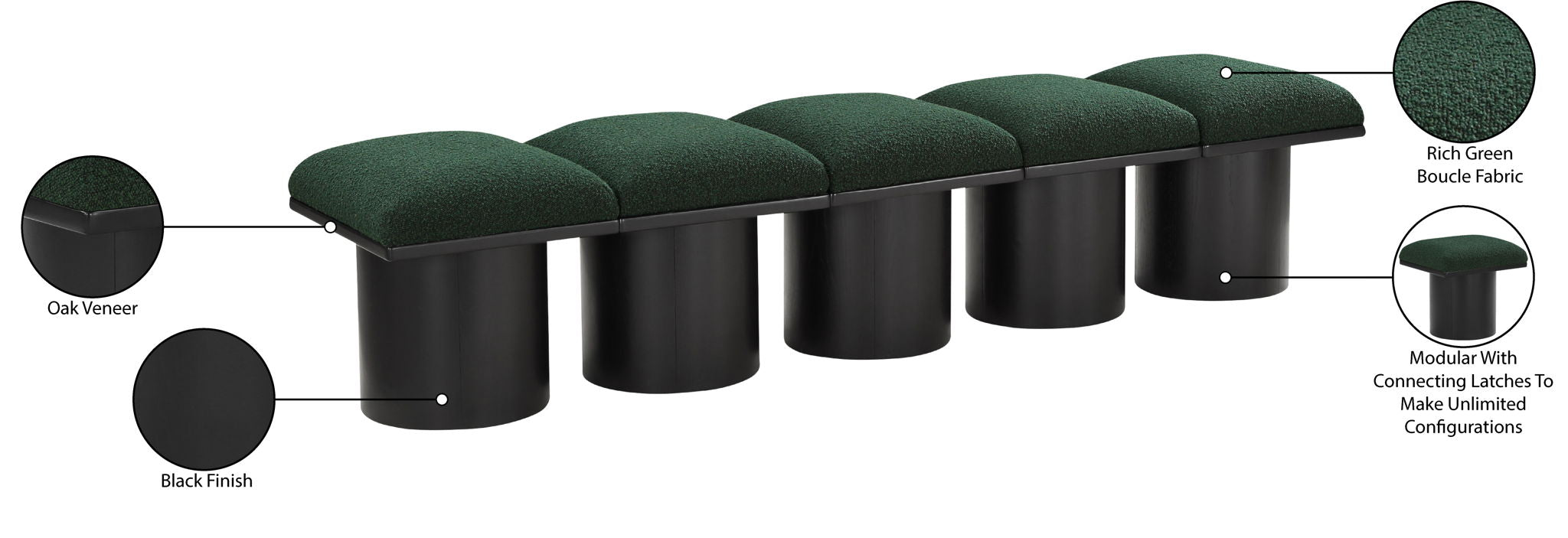 Pavilion - 5 Piece Modular Bench With Black Base