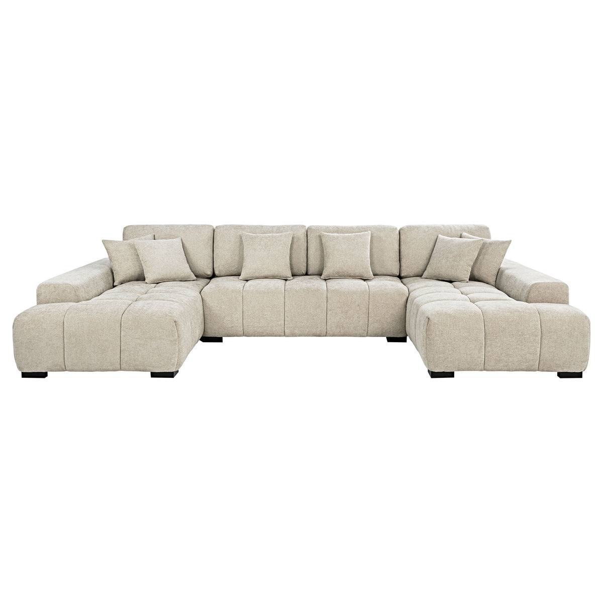 Cannella U-Shaped Double Chaise Upholstered Sectional Sofa Beige