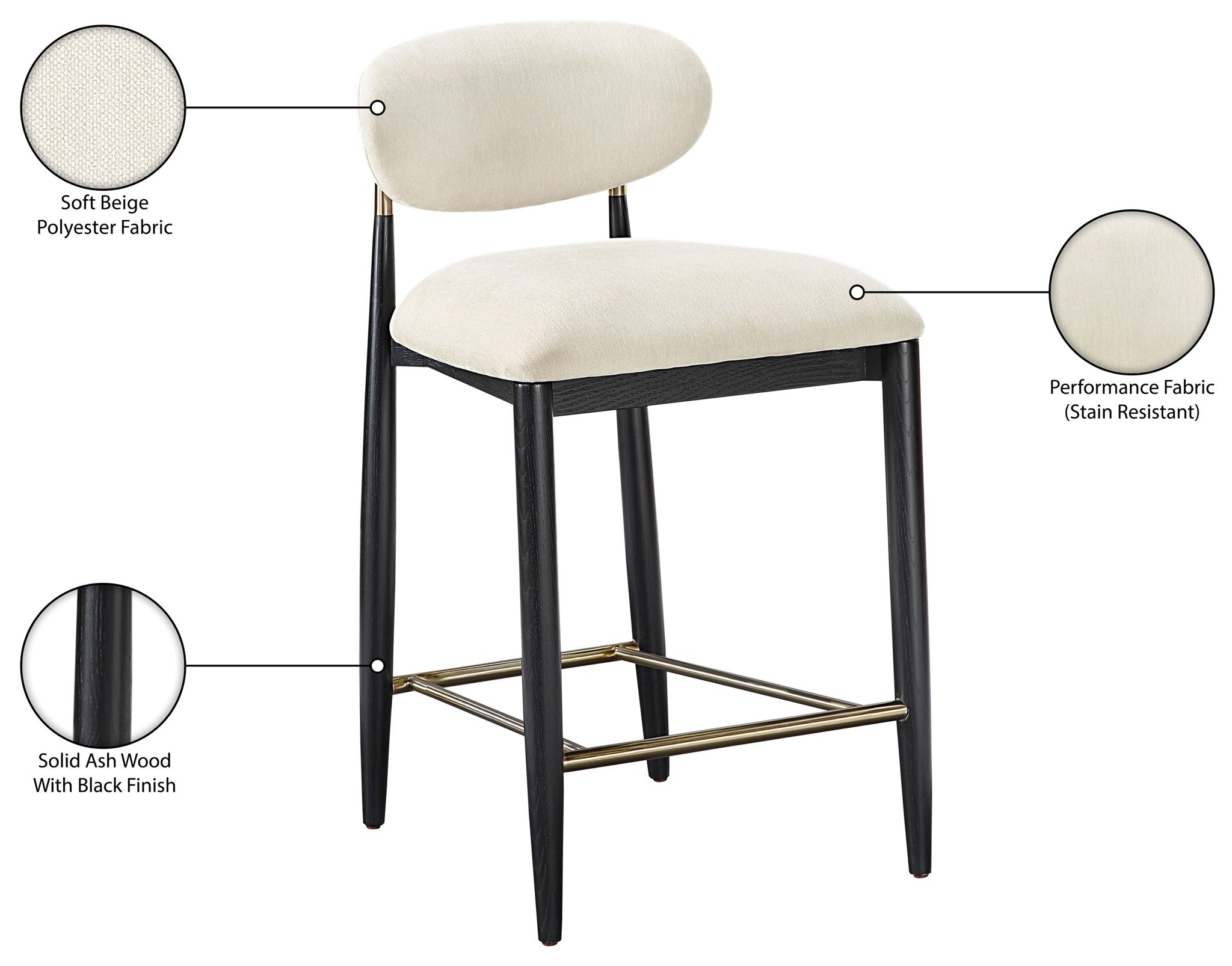 Riccio - Fabric Stool - Black Frame