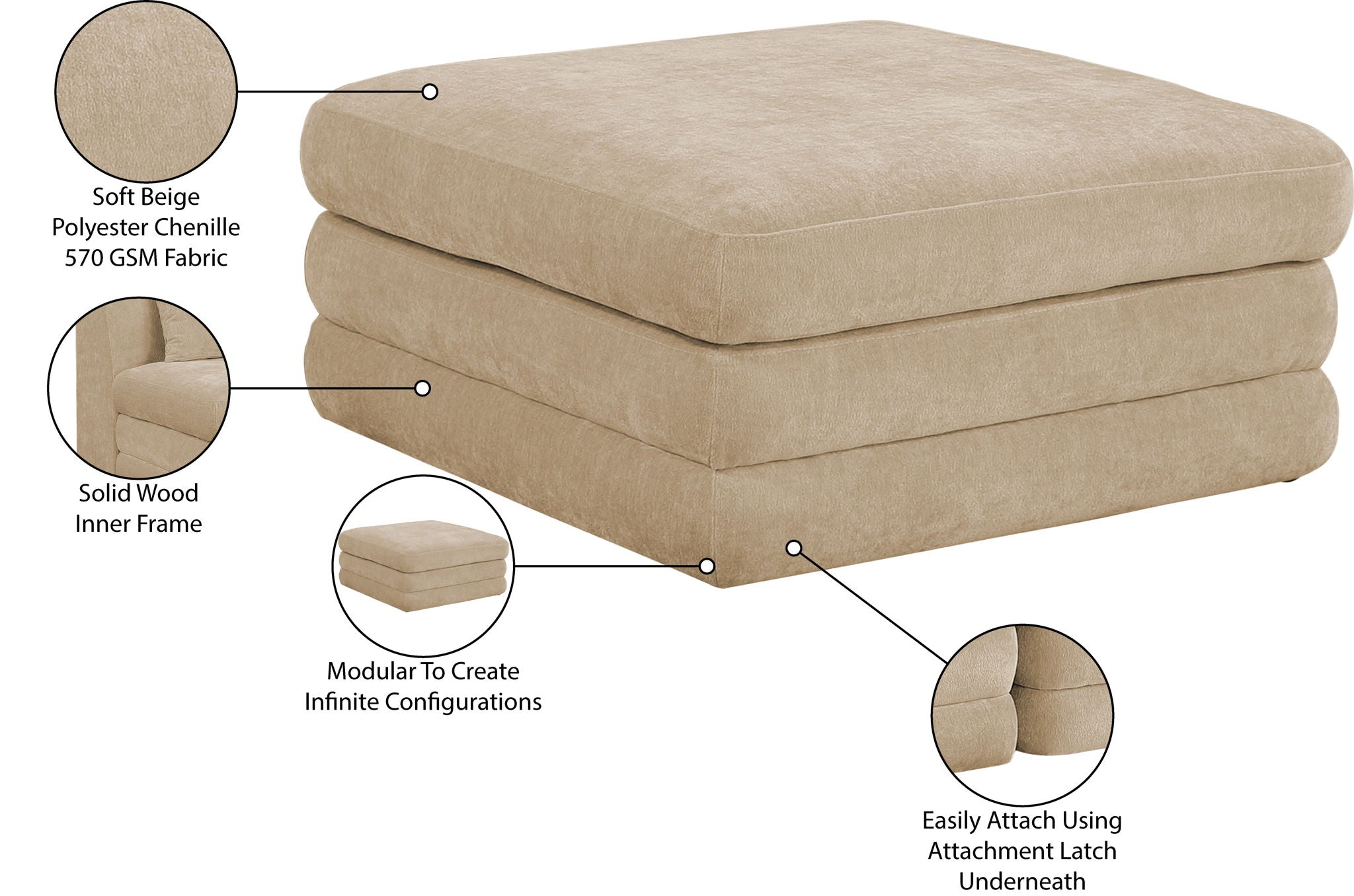 Stellar - Chenille Fabric Upholstered Modular Modular Ottoman