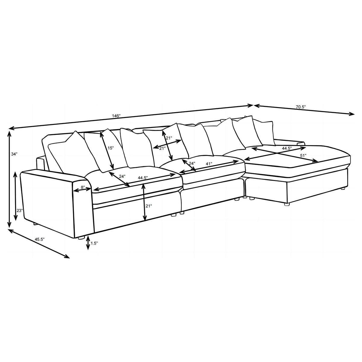 Blaine 3-Piece Corduroy Sectional in Fog