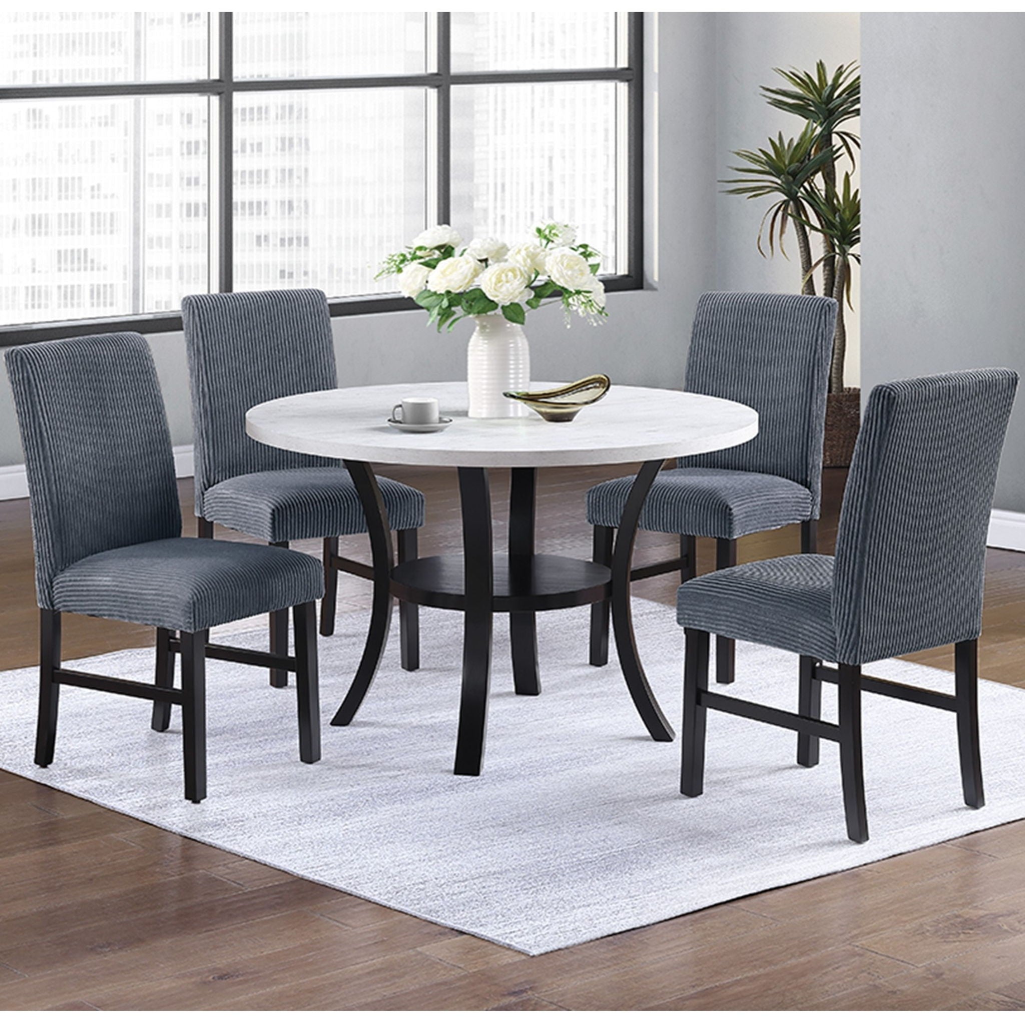 5 Piece Dining Set Chairs, Table With Lower Shelf - Black / Dark Gray / White