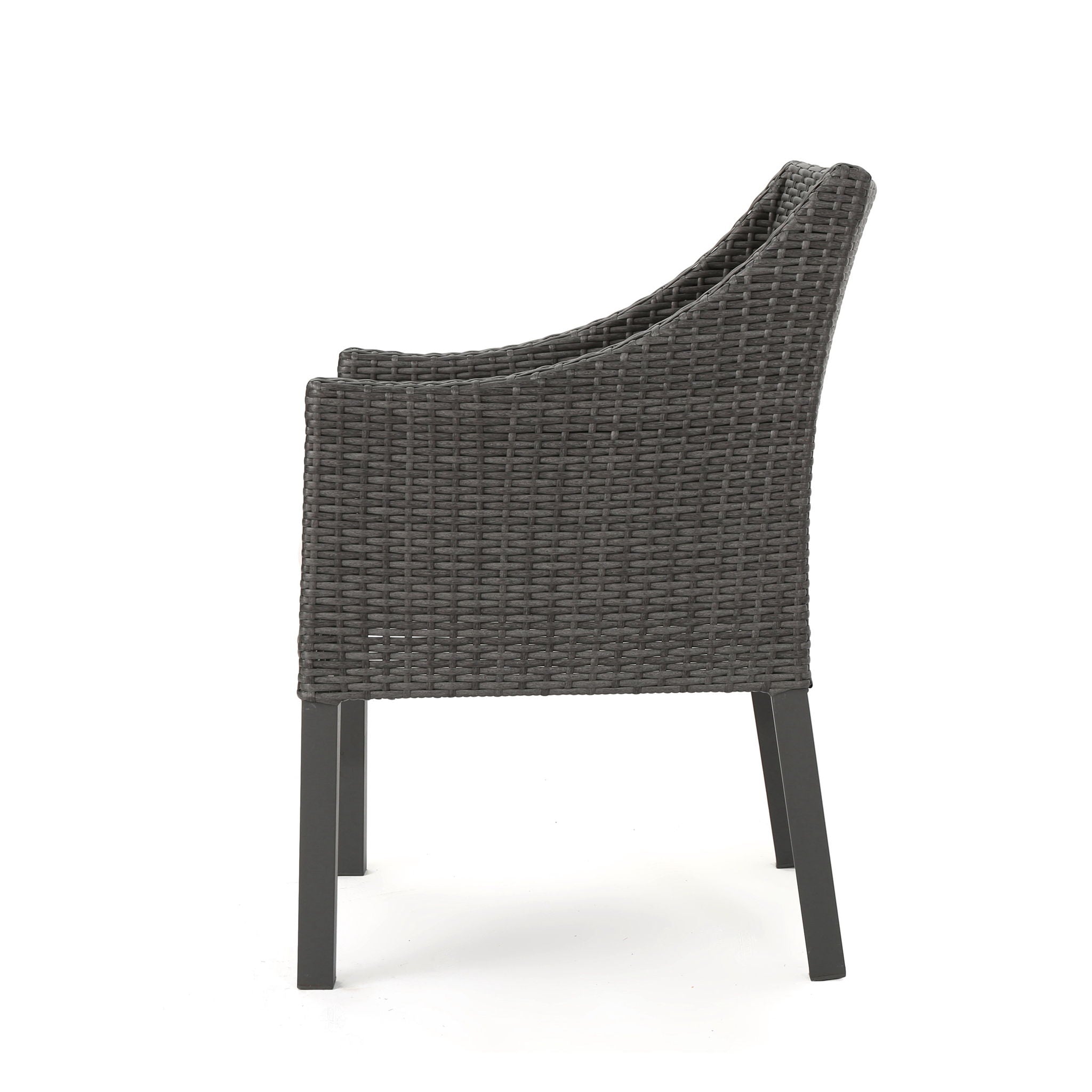 Outdoor Rattan Dining Chair With Straight Legs And Sloped Arms (Set of 2) - Gray / Silver
