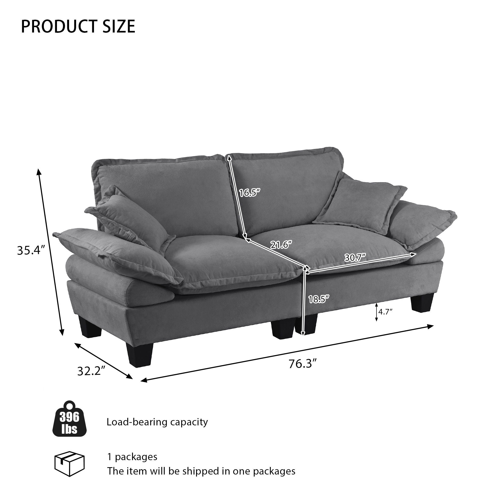 2 Seater Modular Loveseat With Curved Armrests