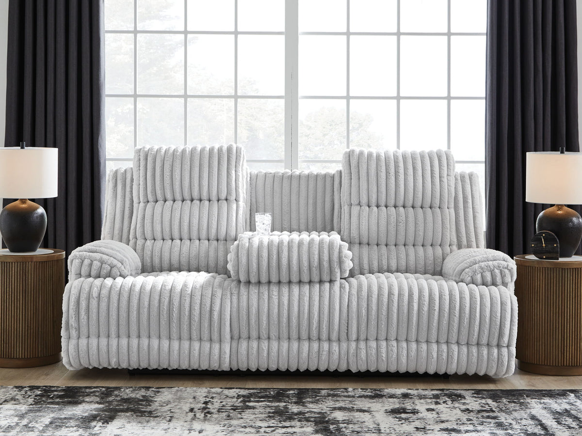 Rhines Falls - Reclining Power Sofa With Drop Down Table - Alloy