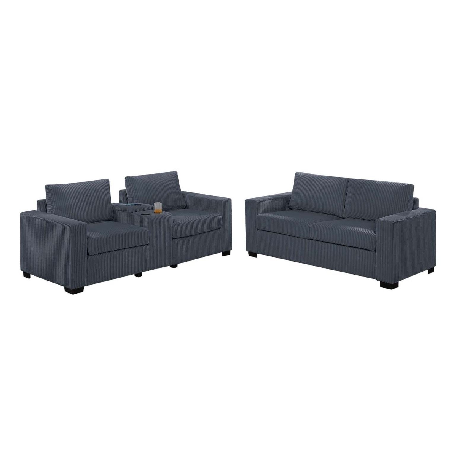 Elegant Simple Sofa Set With Console Cup Holder And Loveseat