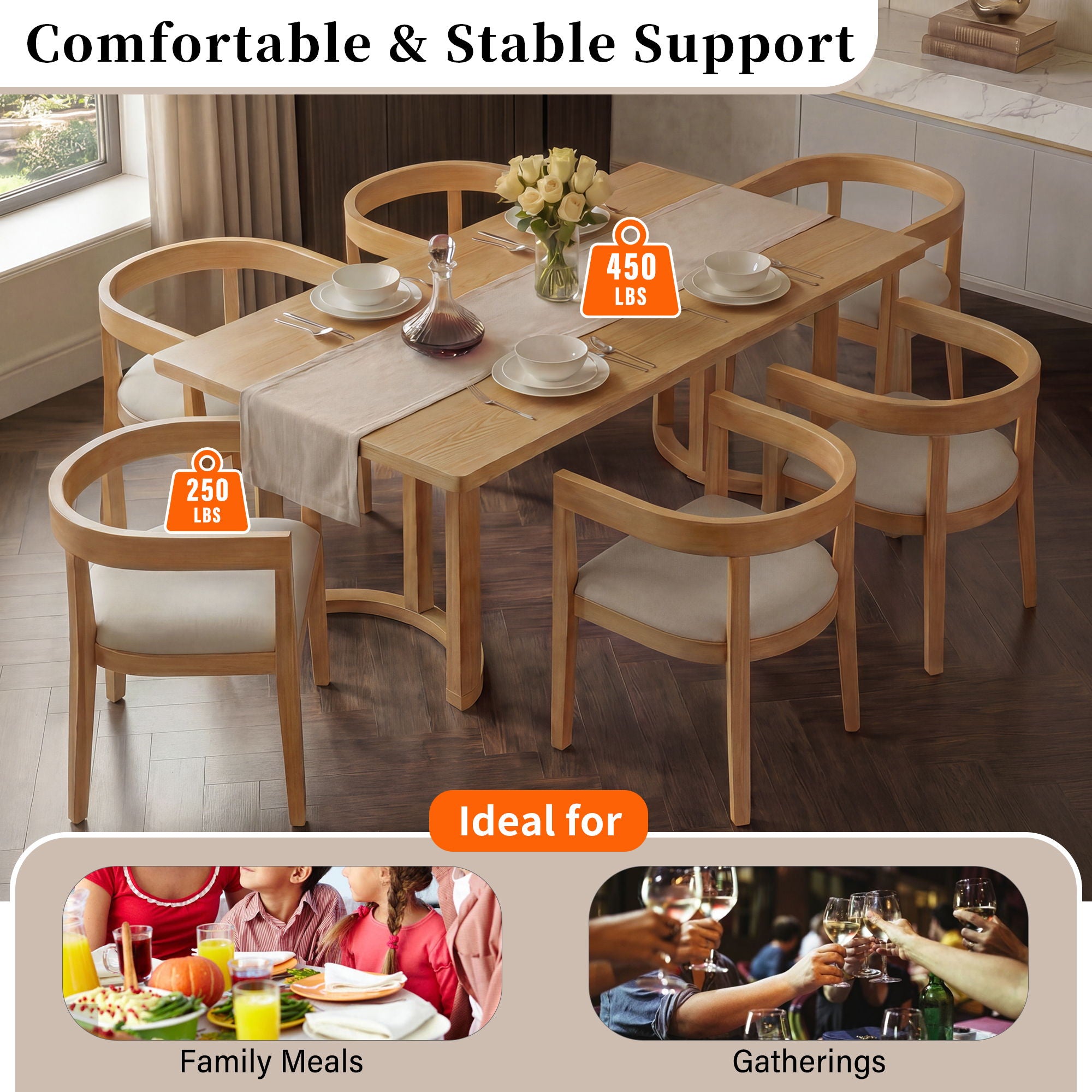 Rectangular Dining Table Set For 6 With Upholstered Barrel Back Chairs