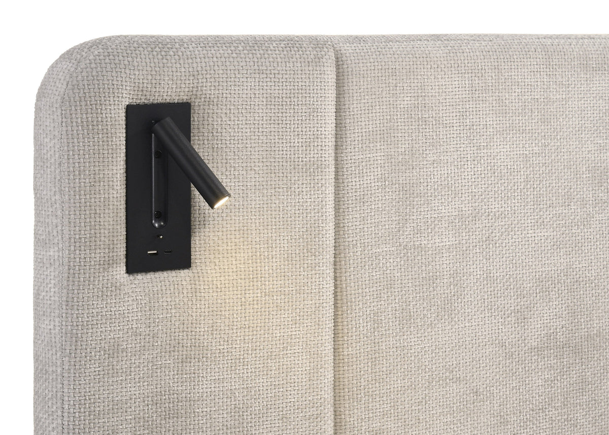 Freya Light Gray King Upholstered Bed with Reading Lights
