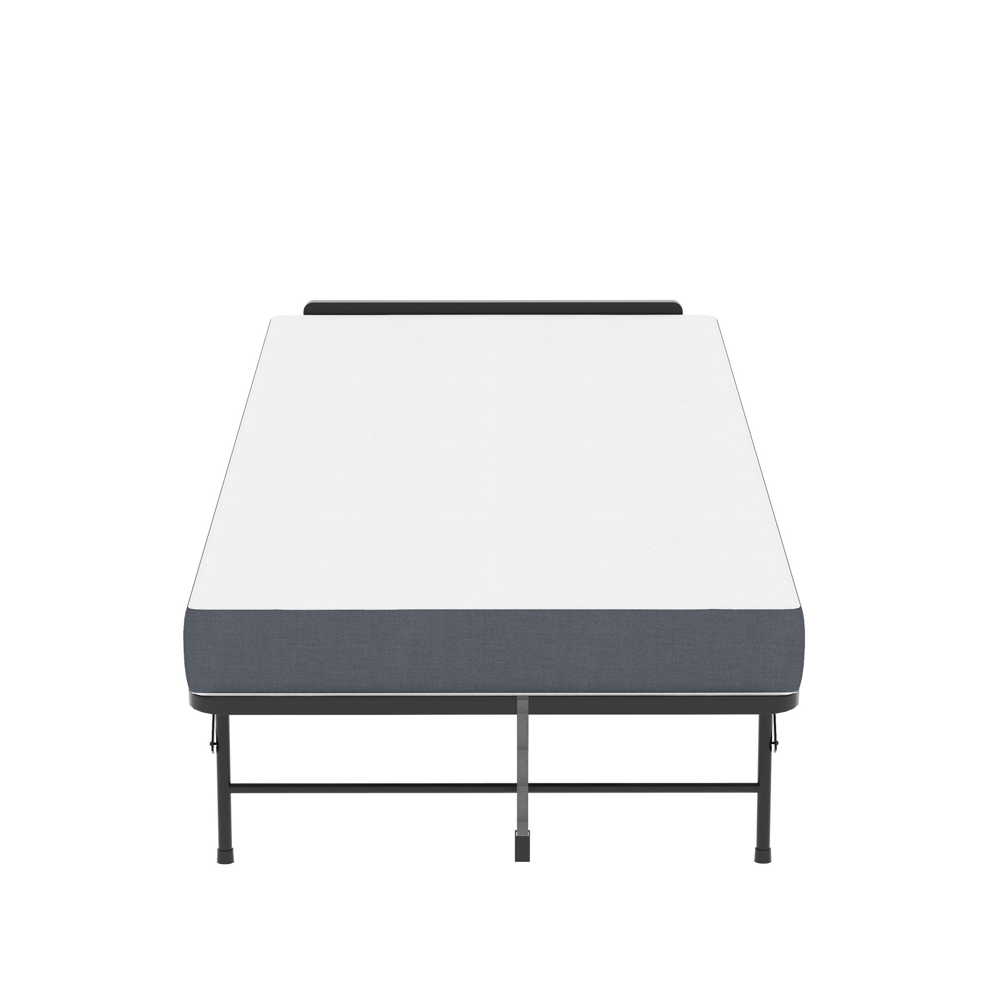 Twin Adjustable Headboard Folding Bed With Memory Foam Mattress, Heavy-Duty Frame Cot For Tall People, Portable Guest On Wheels - Black