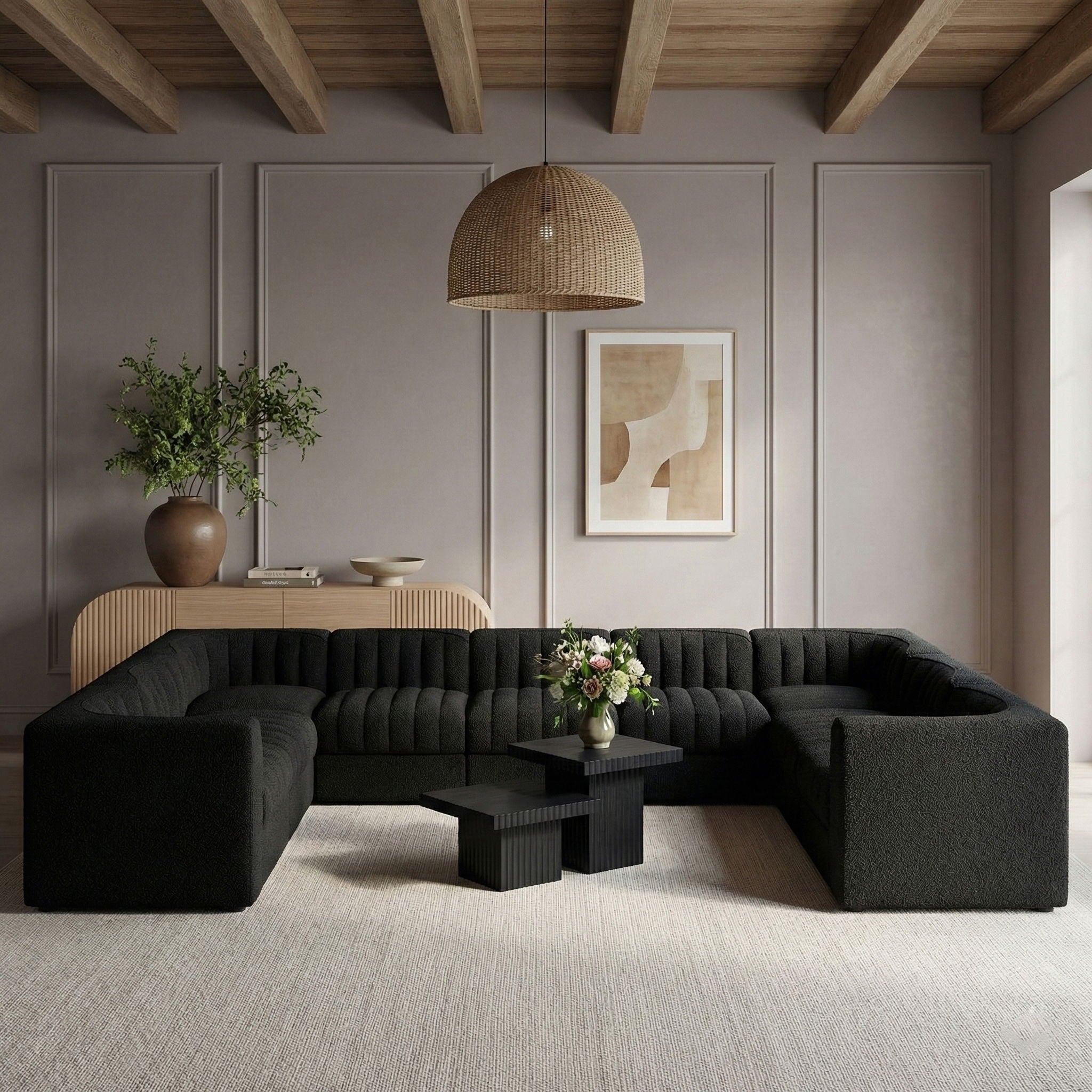 Rummi - Velvet Performance Fabric Upholstered 9 Piece Modular Sectional