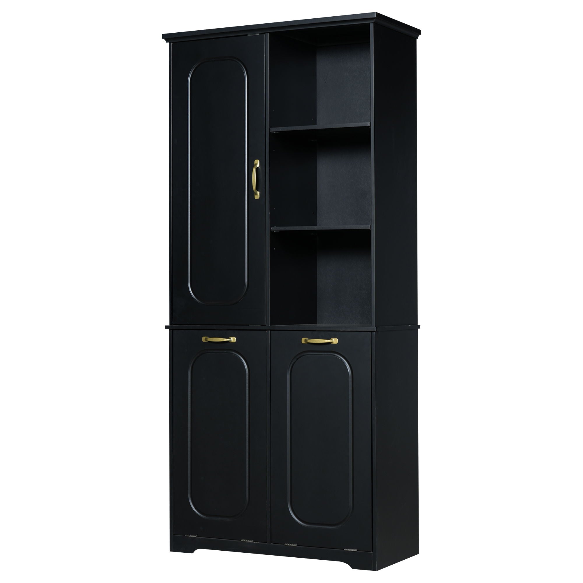 Freestanding Tall Storage Cabinet With 2 Tilt Out Hampers