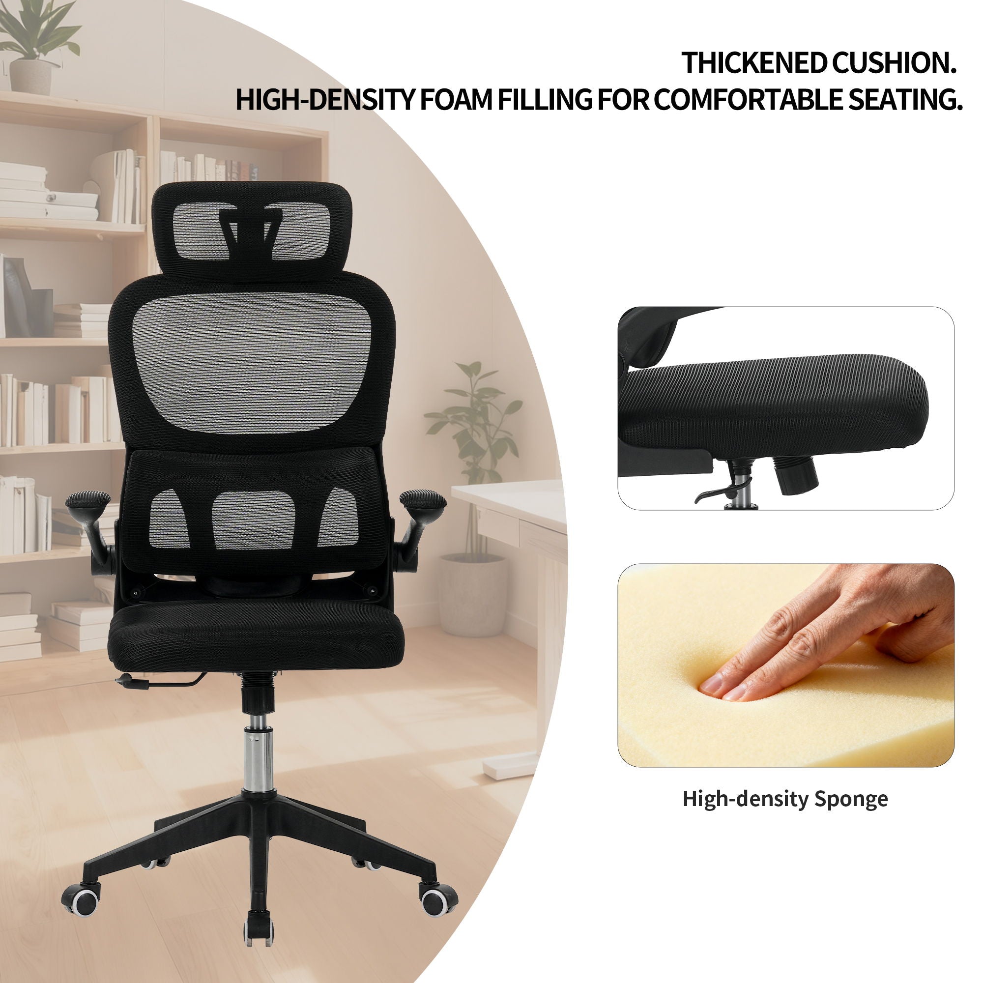 High Back Ergonomic Swivel Rolling Office Chair With Tilt Function, 3D Headrest, Lumbar Support - Black