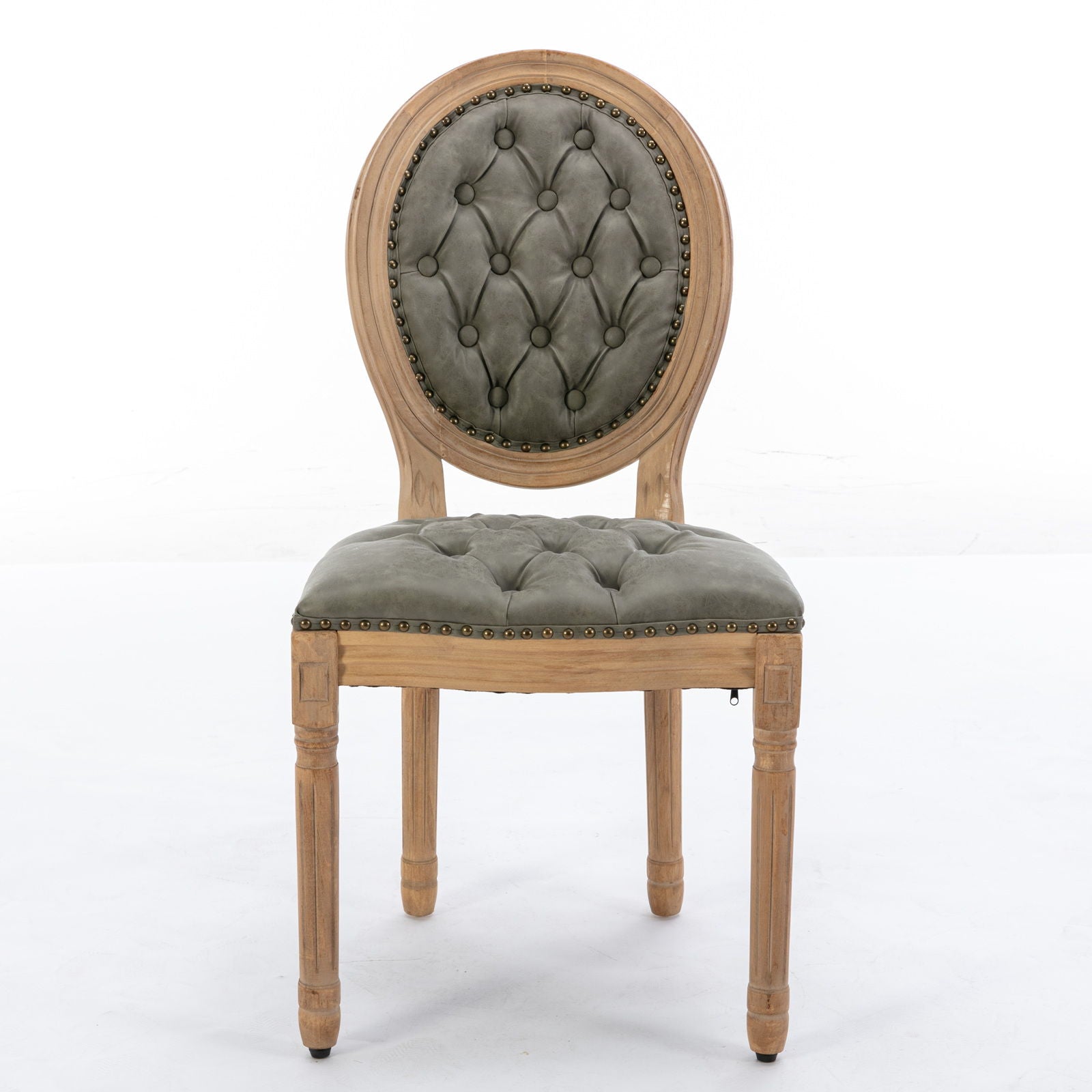 French Style Solid Wood Frame Antique Painting, Hand-Pulled Buckle Decoration Artificial Dining Chair With Nailhead Trim, Wood Legs