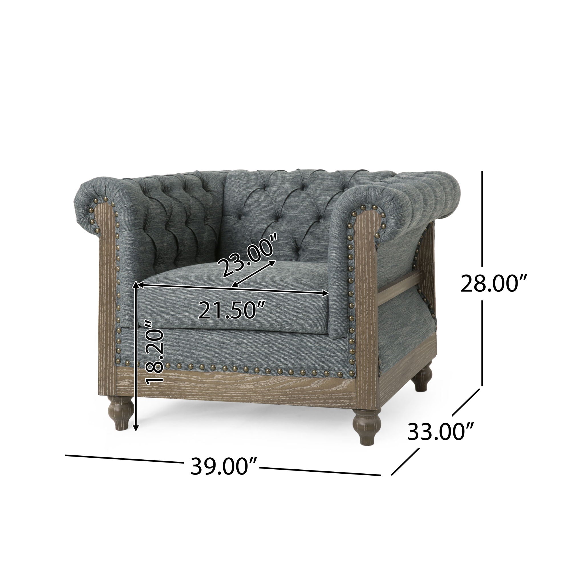 Fabric Upholstered Club Chair With Scrolled Tuxedo Arms - Charcoal