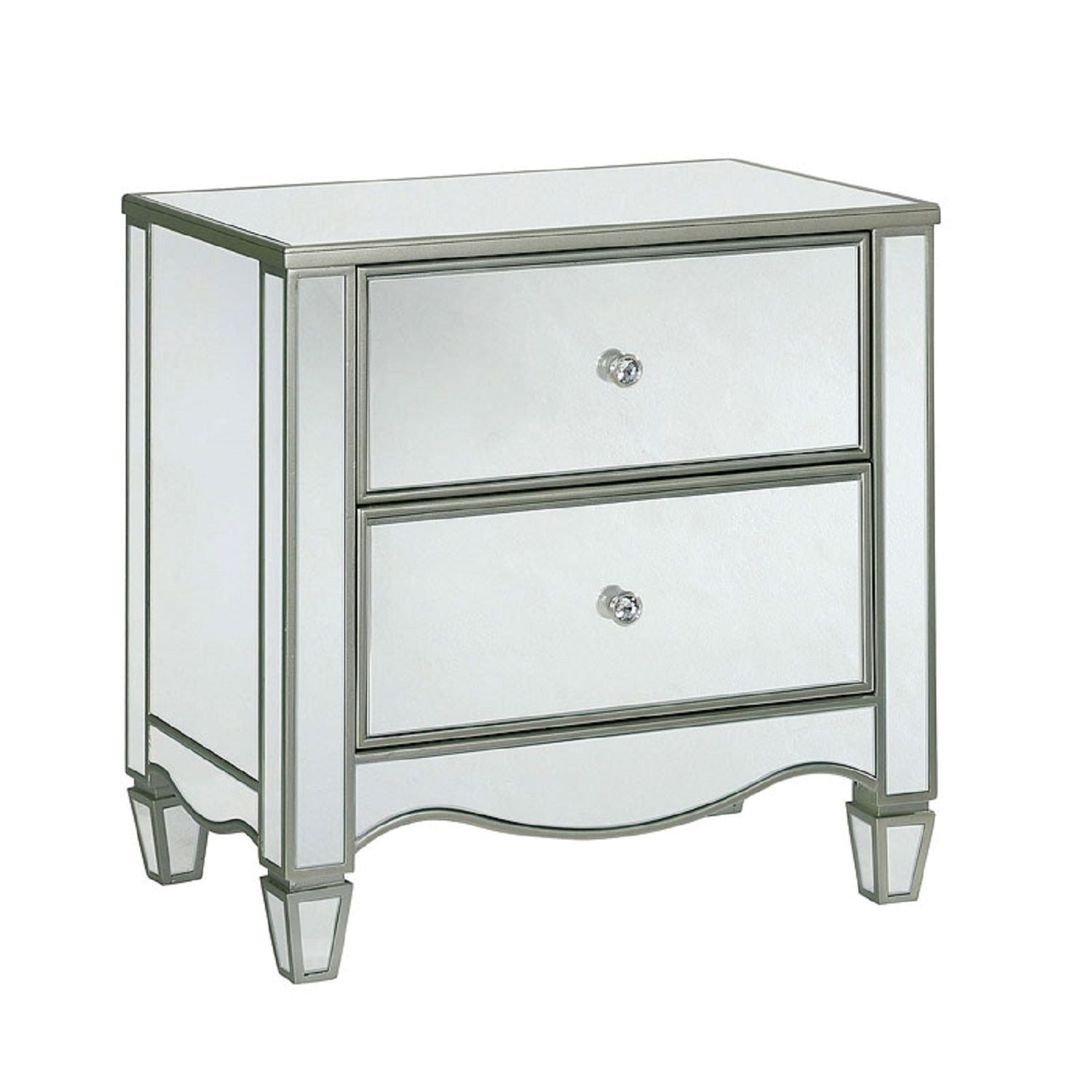 Nightstand With Mirror Panels - Silver
