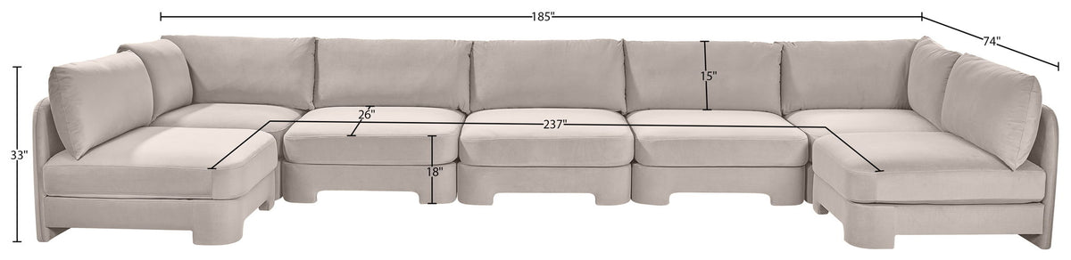 Hammond - Velvet Performance Fabric Upholstered 7 Piece U-Shaped Armless Sectional