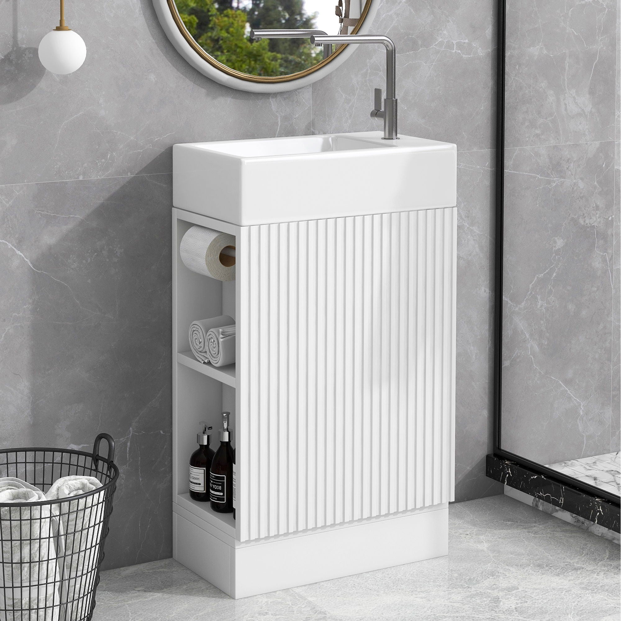 Modern Bathroom Vanity With Sink And 2 Tier Shelf