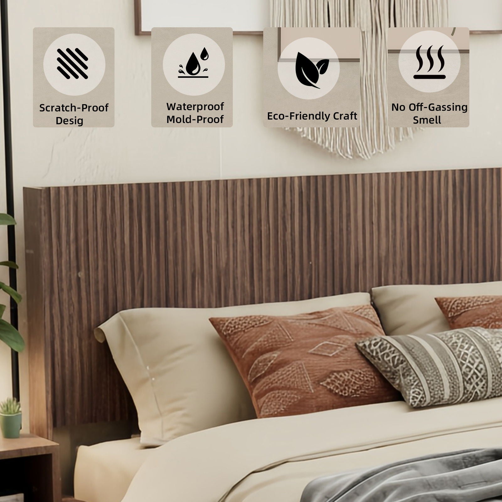 Queen Headboard Only, Fluted Panel Design - Walnut