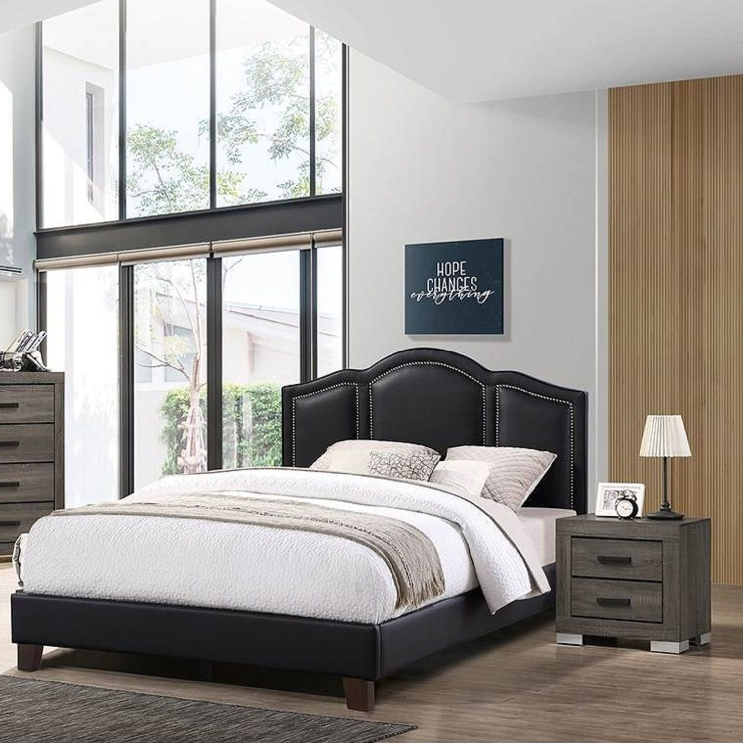 Full Size Bed With Unique Headboard - Black