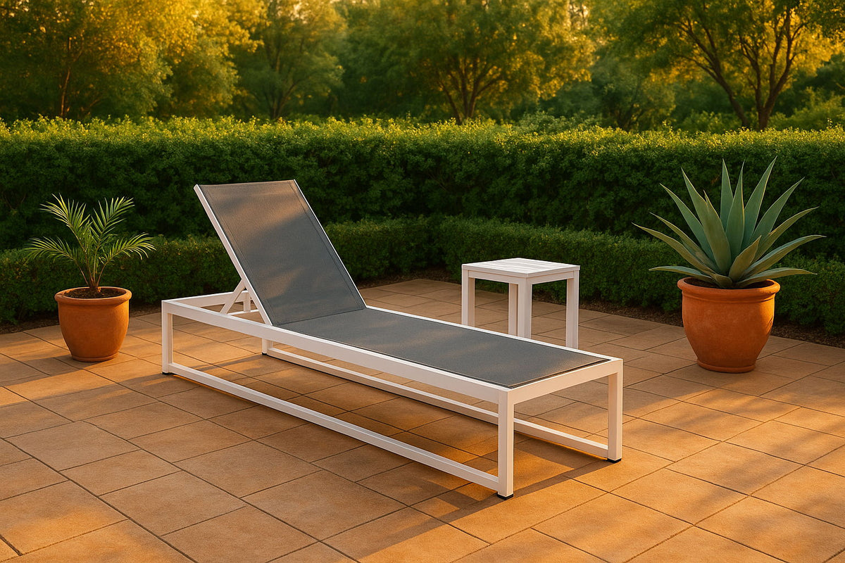 Maldives - Water Resistant Outdoor Patio Adjustable Sun Chaise Lounge Chair With White Base