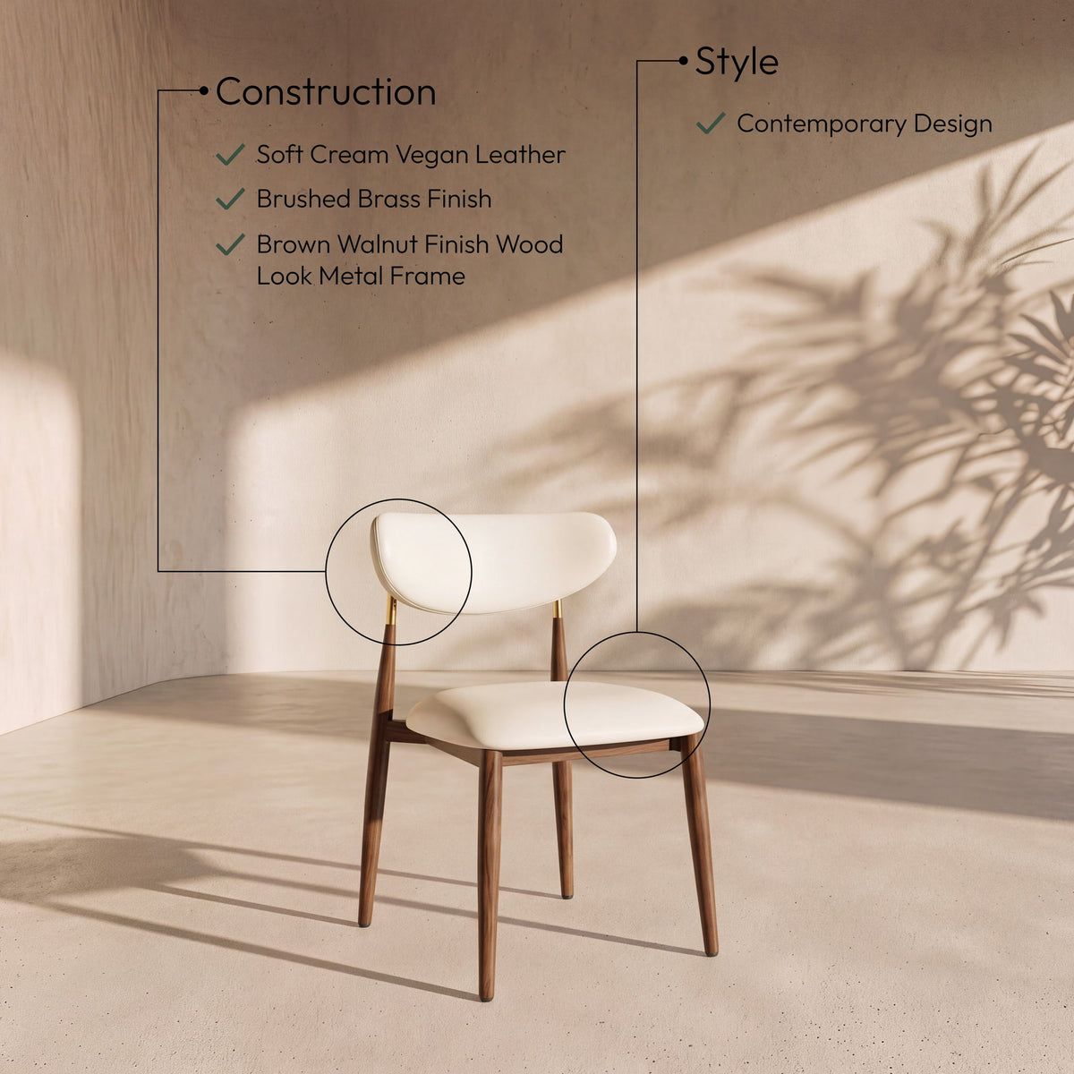 Ronda - Vegan Leather Upholstered Dining Side Chair - Walnut Legs