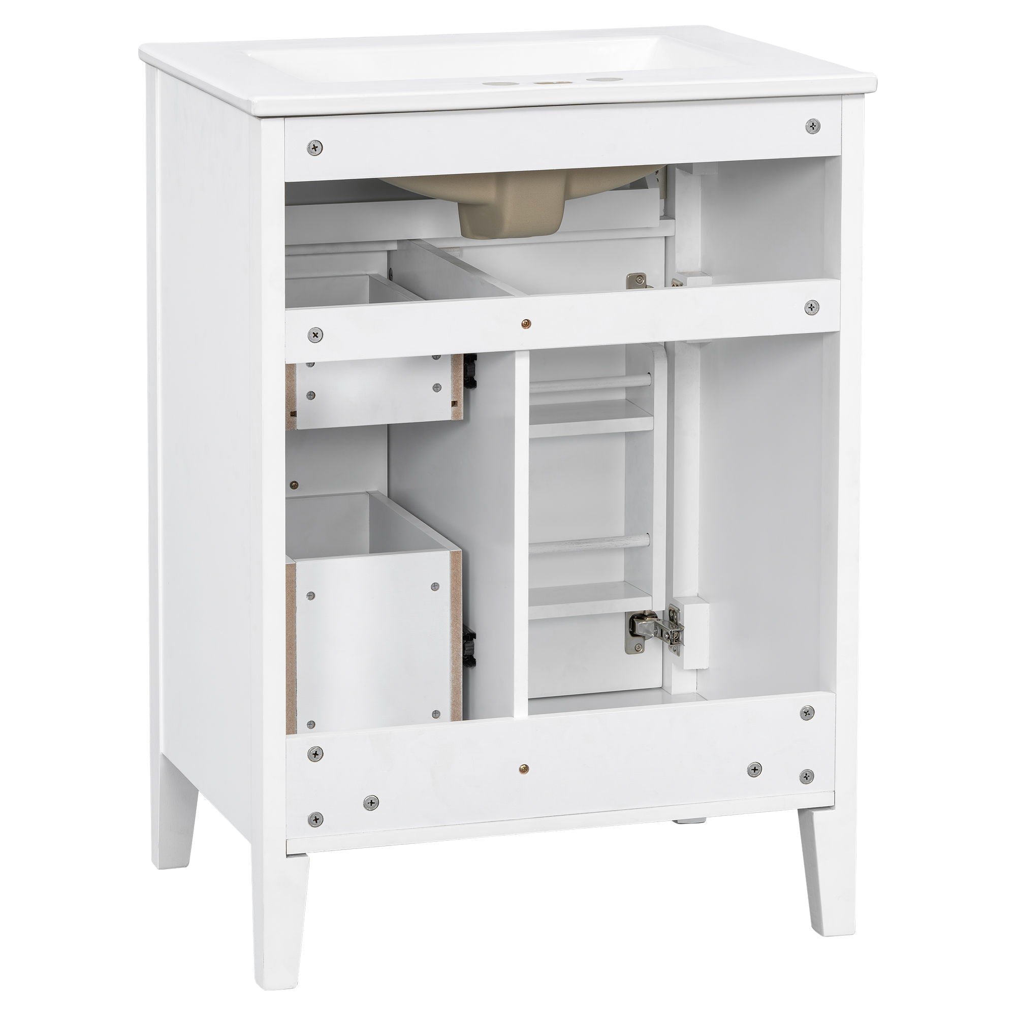 Bathroom Vanity With Sink, 3 Drawers & Cabinet With 2 Tier Door Storage Rack, Soft Close Doors & Drawers