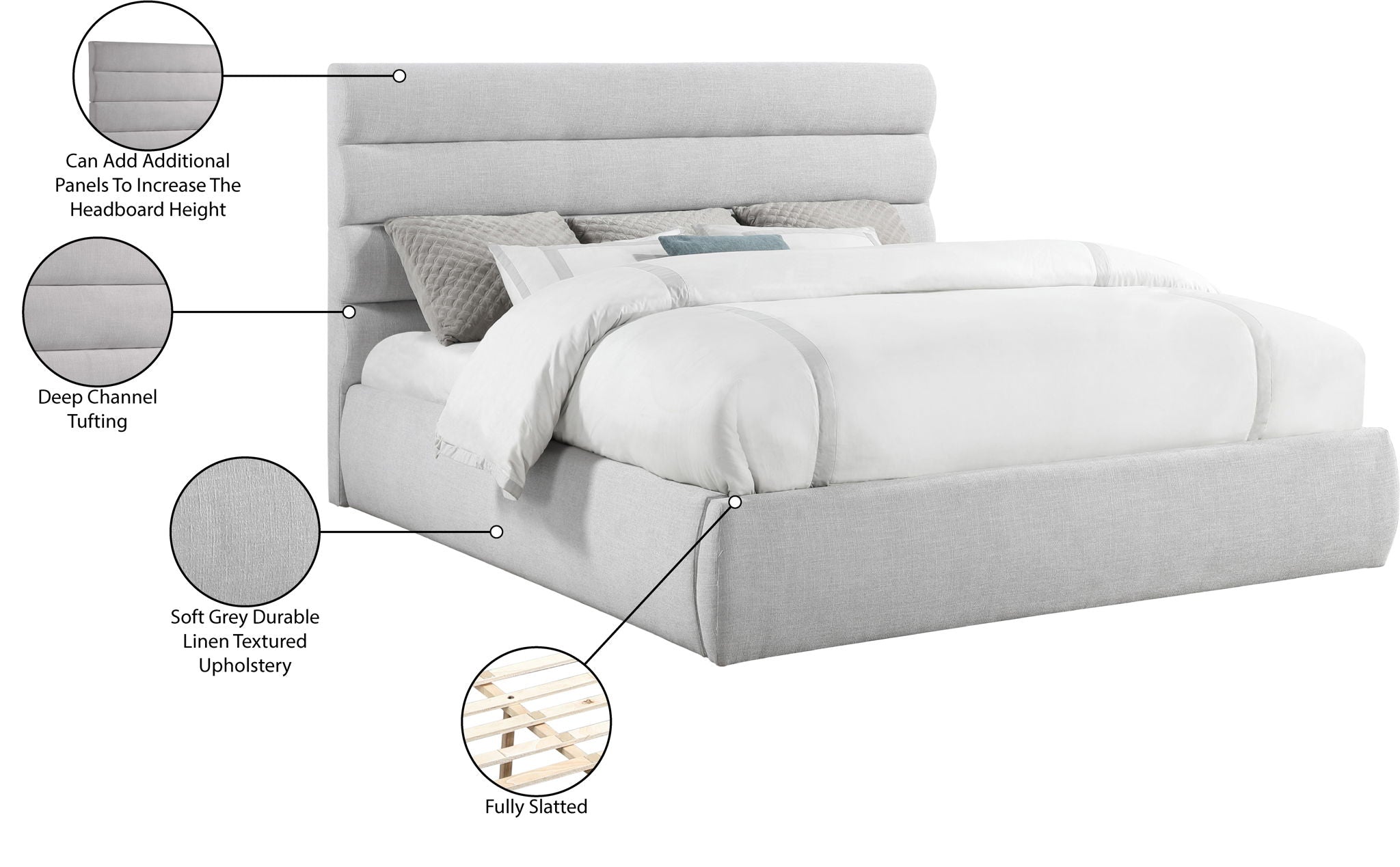 Adam - Linen Fabric Bed With 52" Headboard