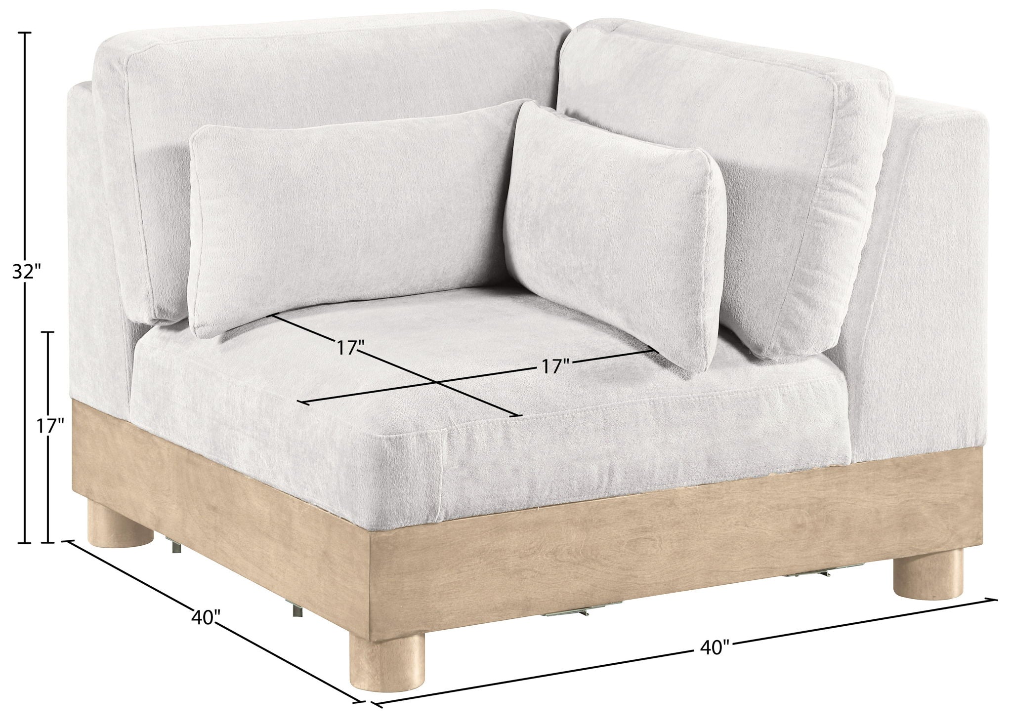 Turin - Chenille Fabric Upholstered Modular Corner Chair - Natural Base