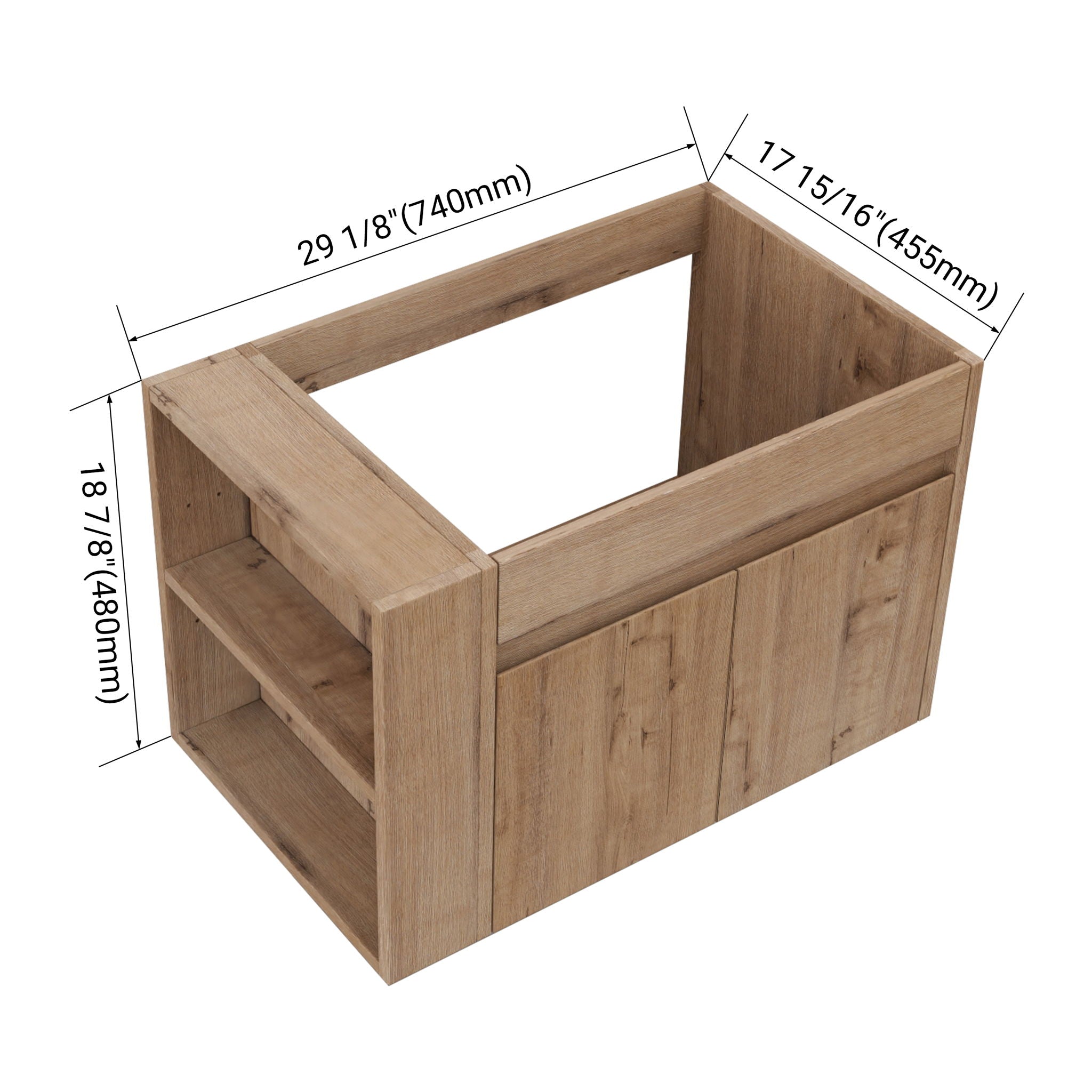 Wall Mounted Bathroom Vanity With Open Shelf, 29" Size (Vanity Only) - Imitative Oak
