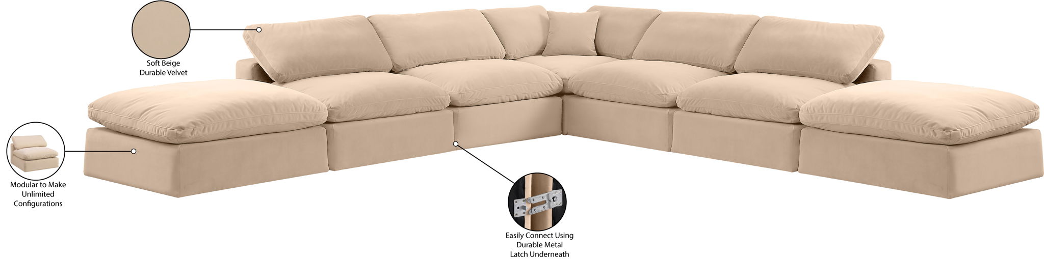 Comfy - 7 Piece Velvet Modular Corner Sectional
