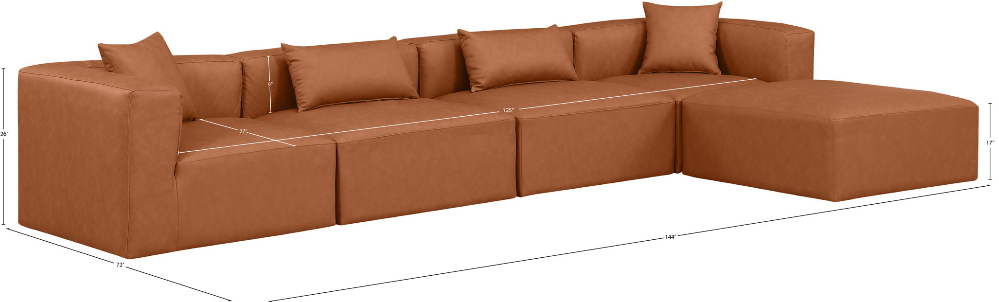 Cube - 5 Piece Modular Sectional With Chaise - Cognac