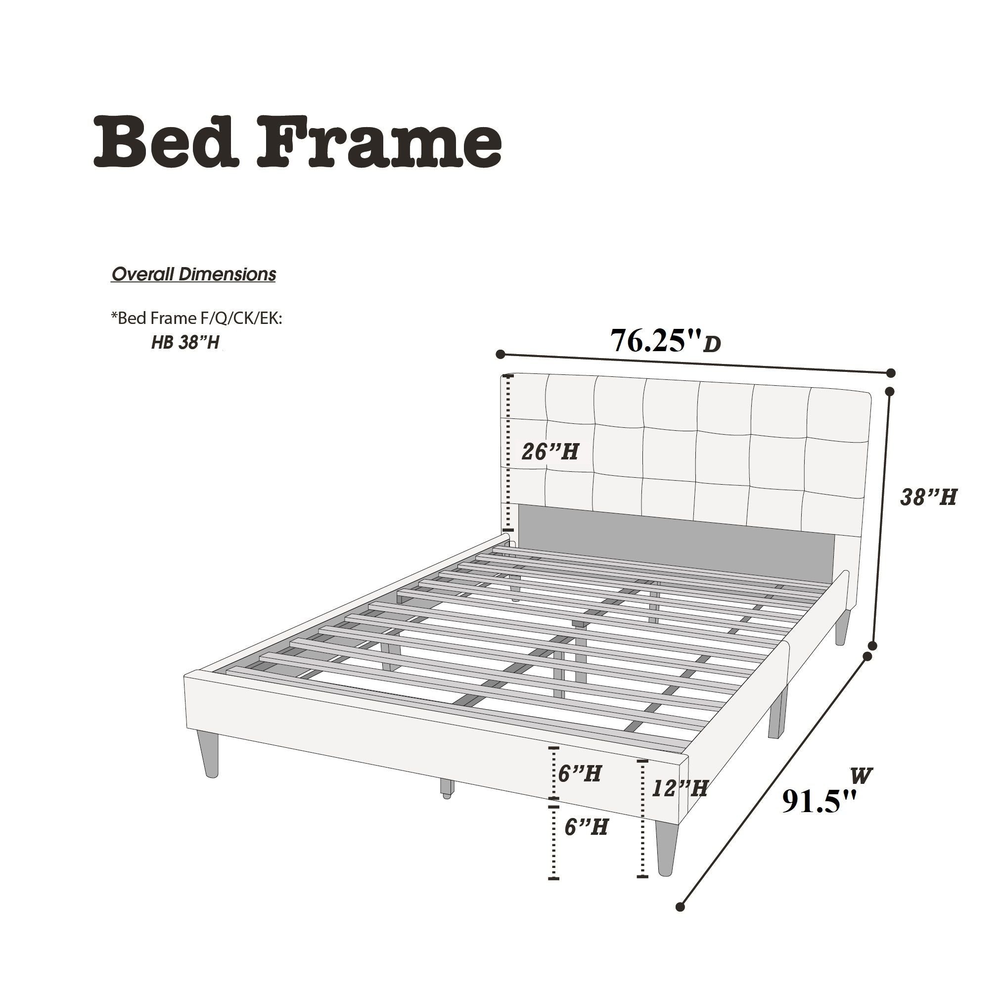 California King Size Tufted Headboard Platform Bedframe, Bedroom Furniture - Gray / Light Gray