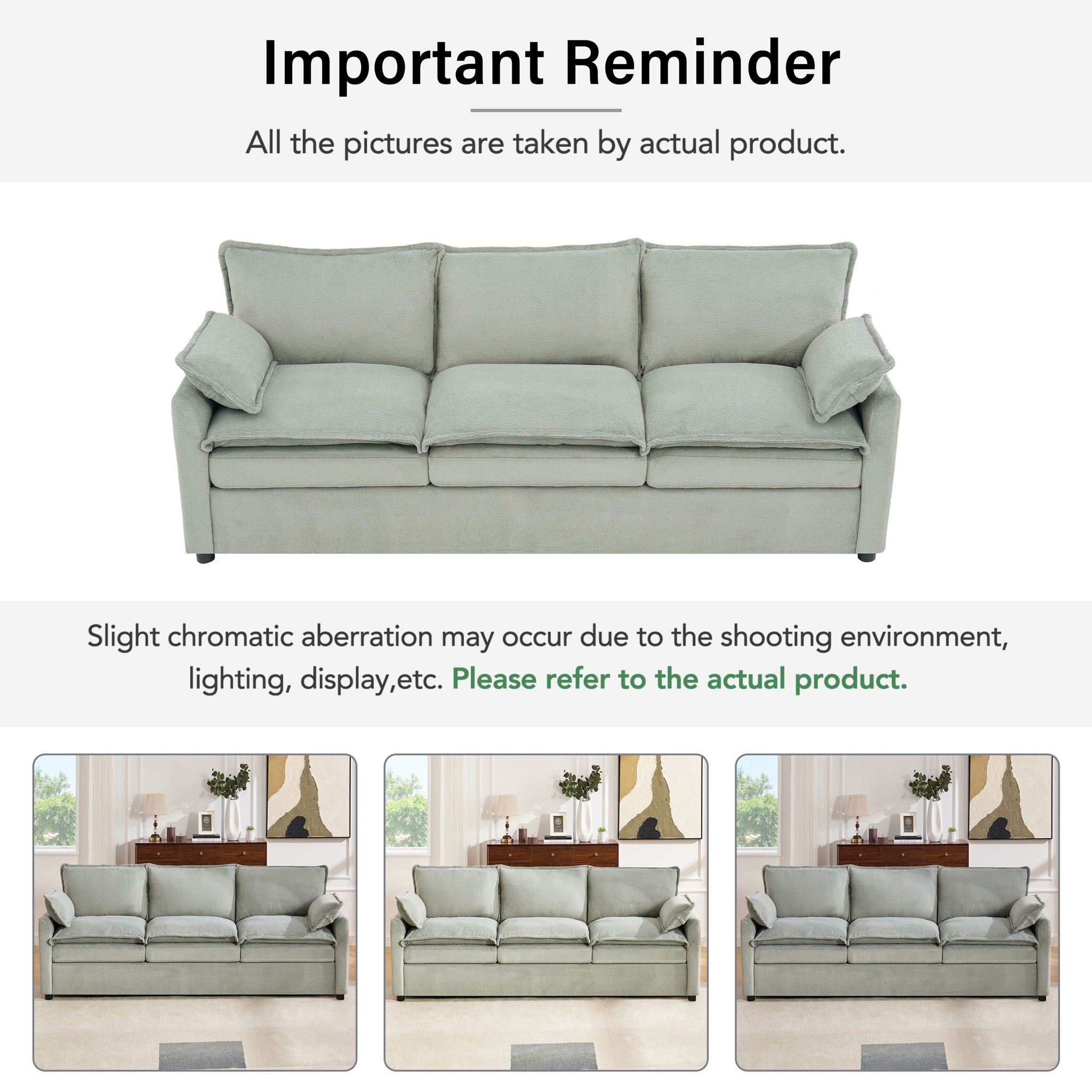 Modern Sofa Set With Double Layer Cushion And Side Storage Pockets