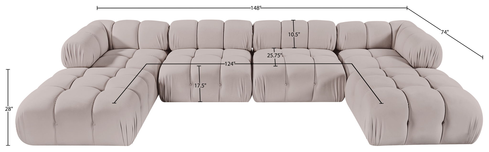 Orin - Velvet 6 Piece Modular Double Chaise Sectional