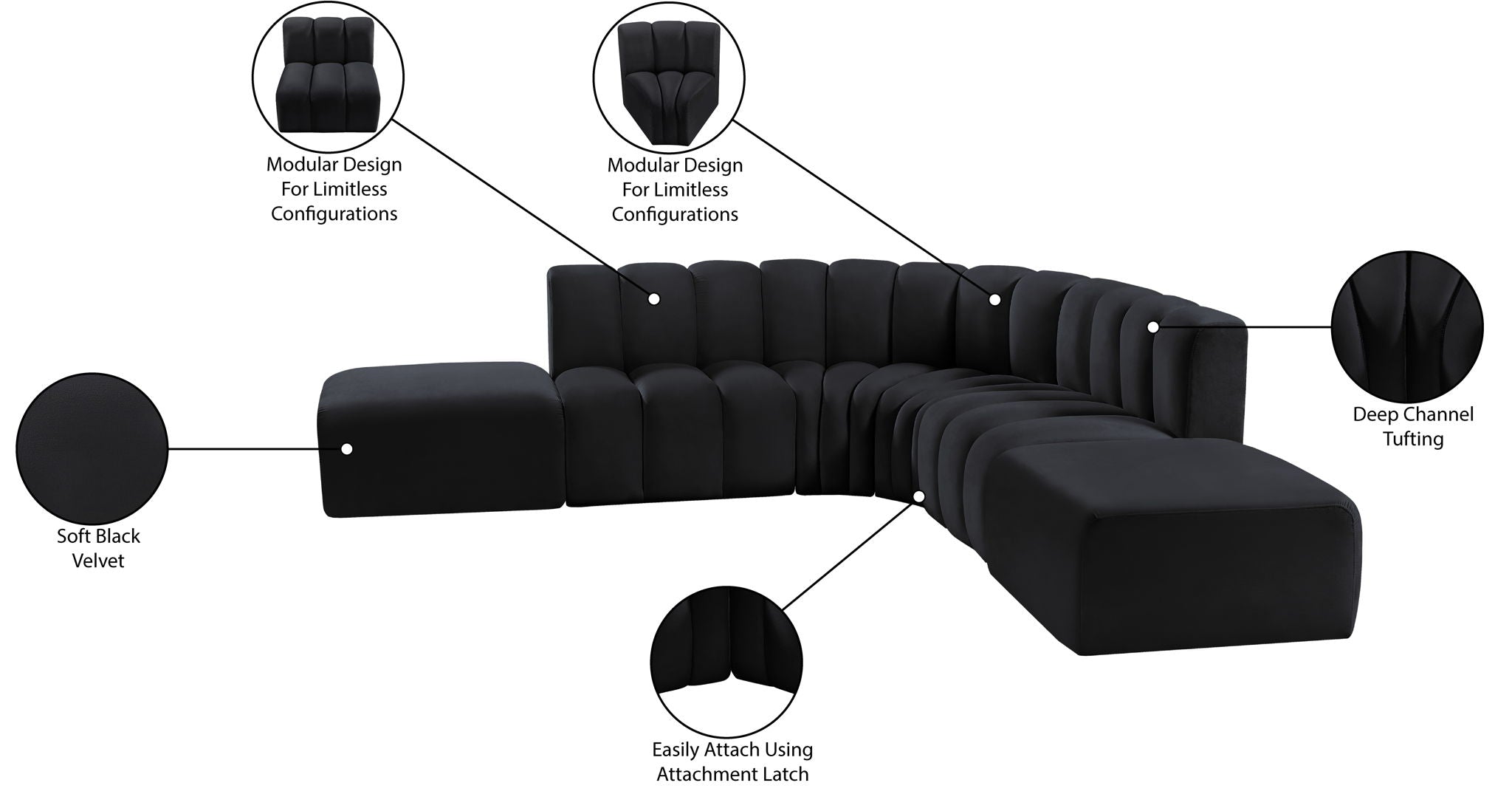 Arc - Velvet 6 Piece Corner Modular Sofa